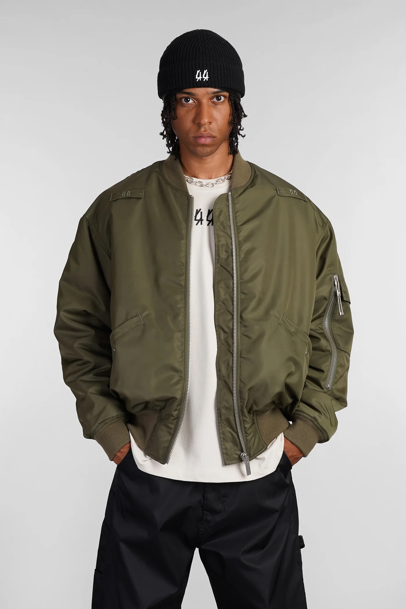 Bomber Jacket in green polyamide