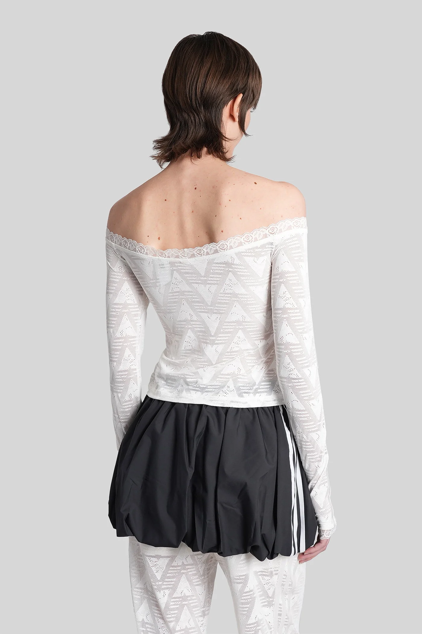 Lace Bardot Top Knitwear in black cotton - Image 3
