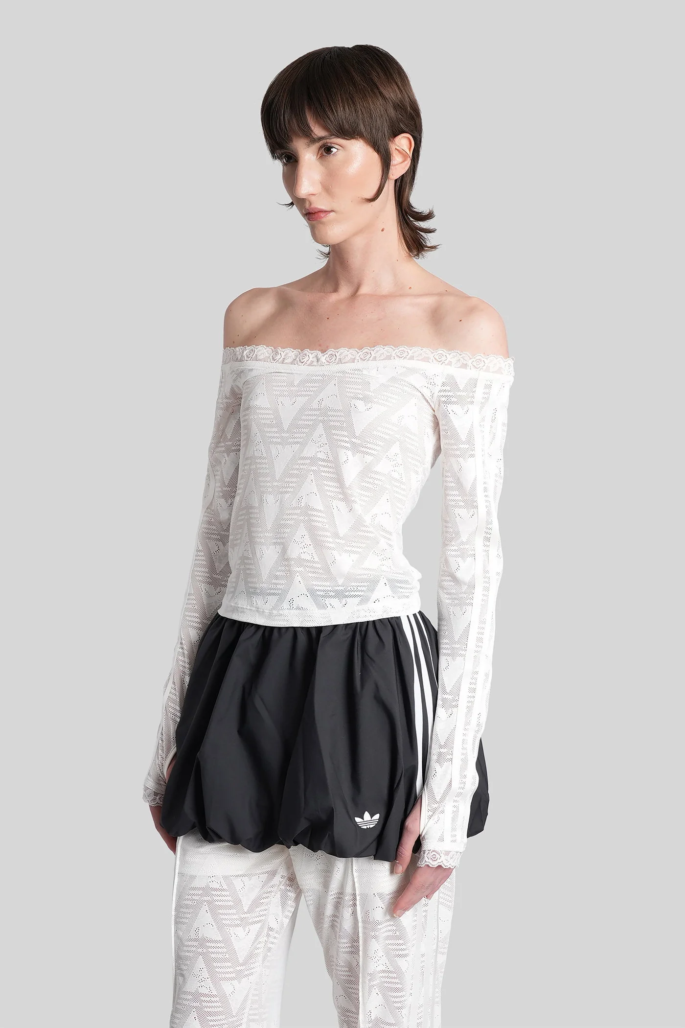 Lace Bardot Top Knitwear in black cotton - Image 4