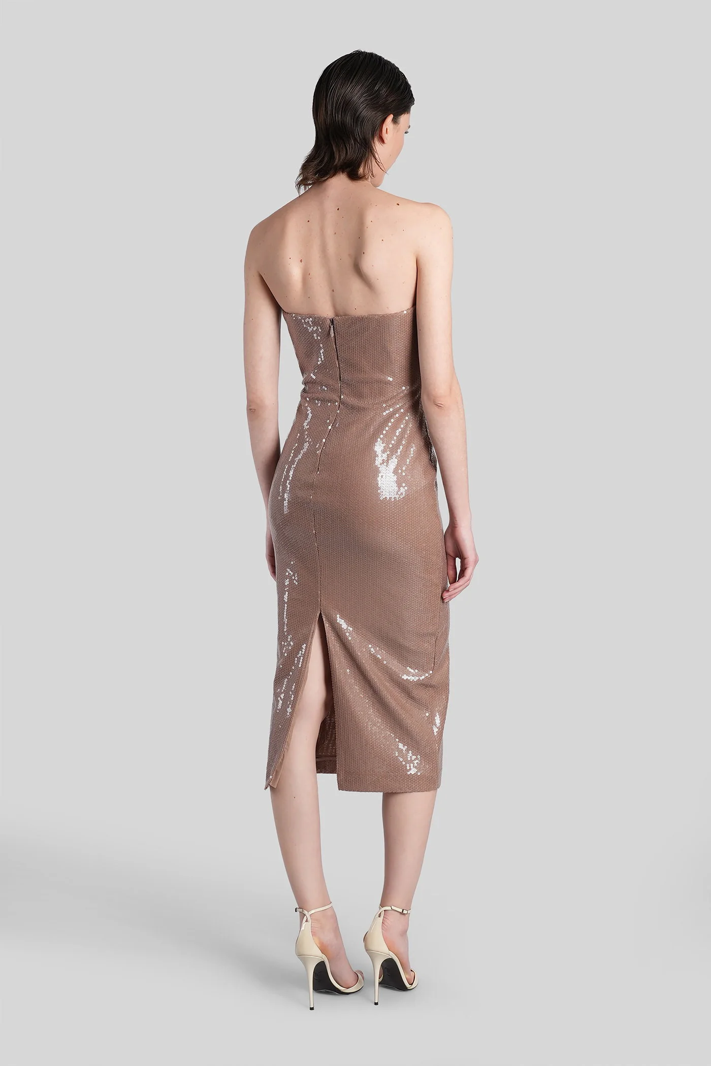 Long dress in beige polyamide - Image 3