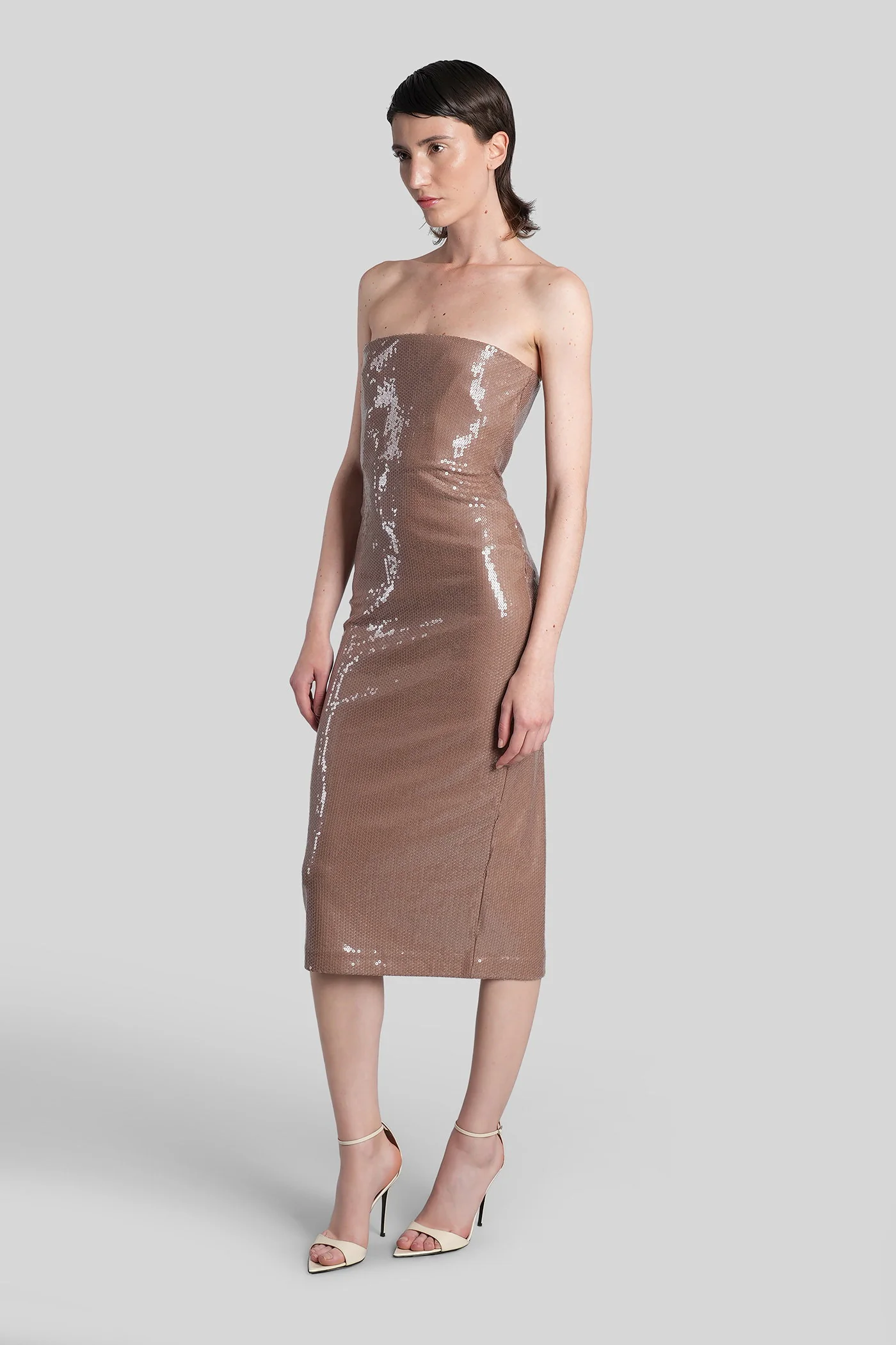 Long dress in beige polyamide - Image 4