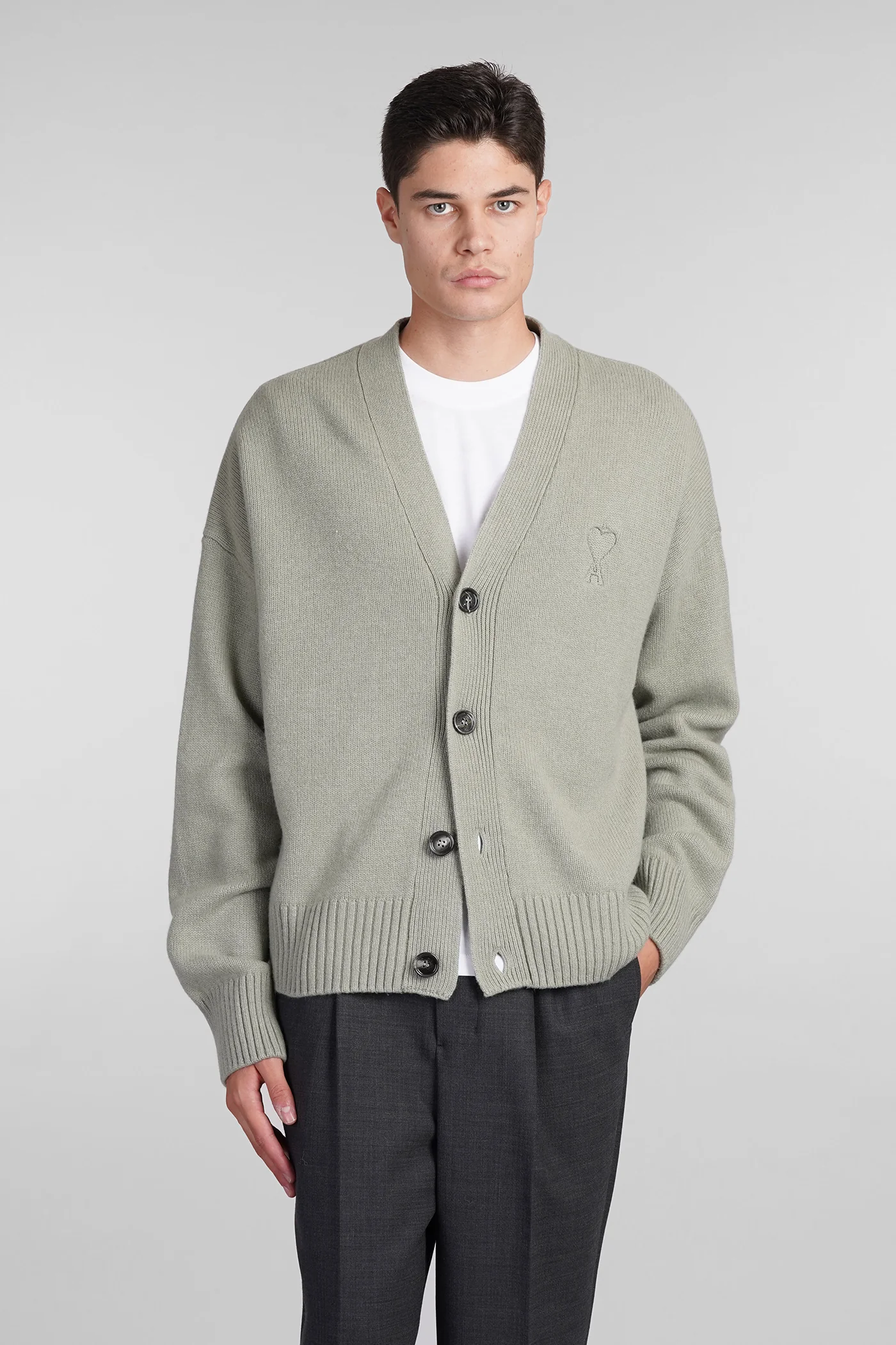 Cardigan in green wool