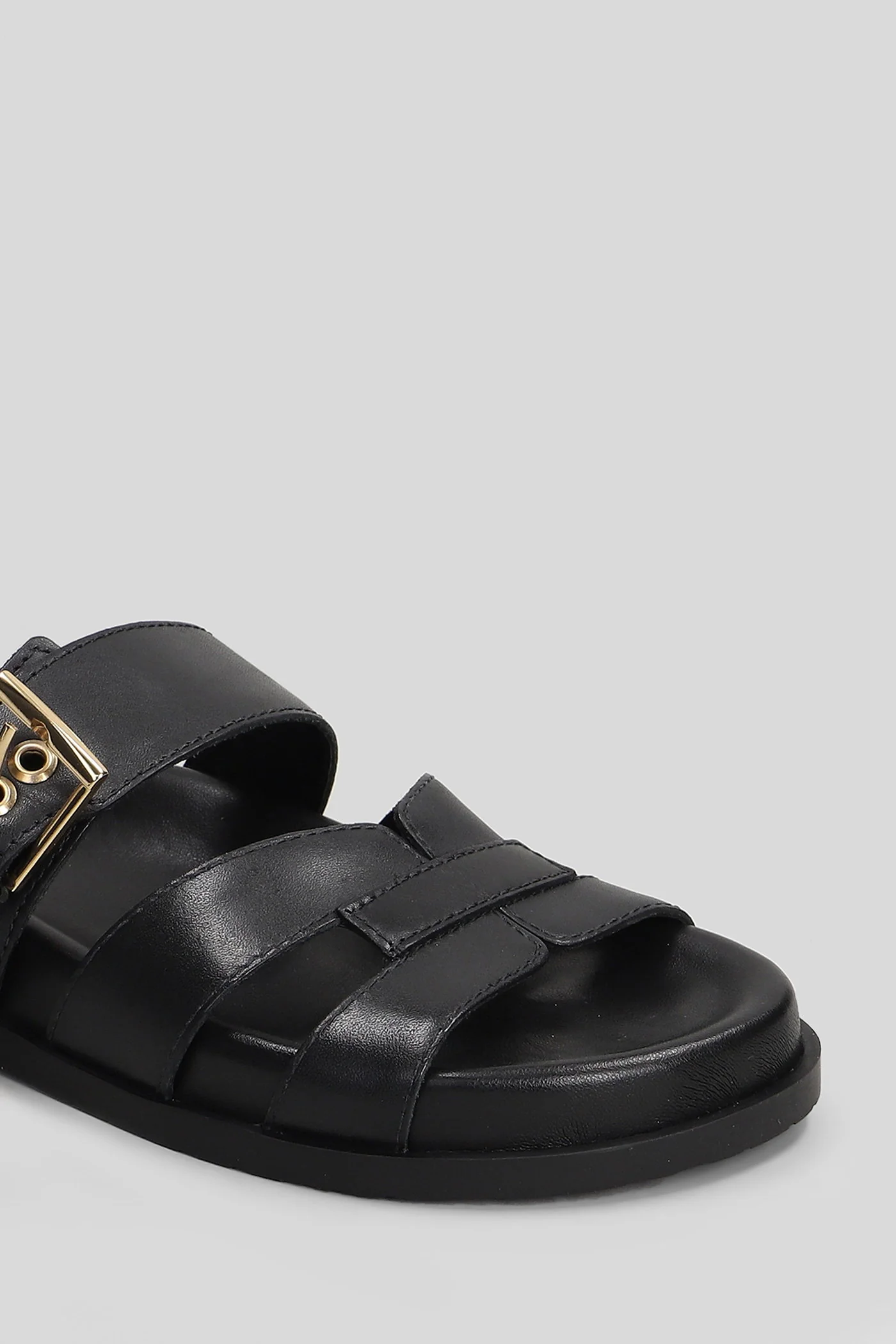 Flat sandal-slipper in black leather - Image 5
