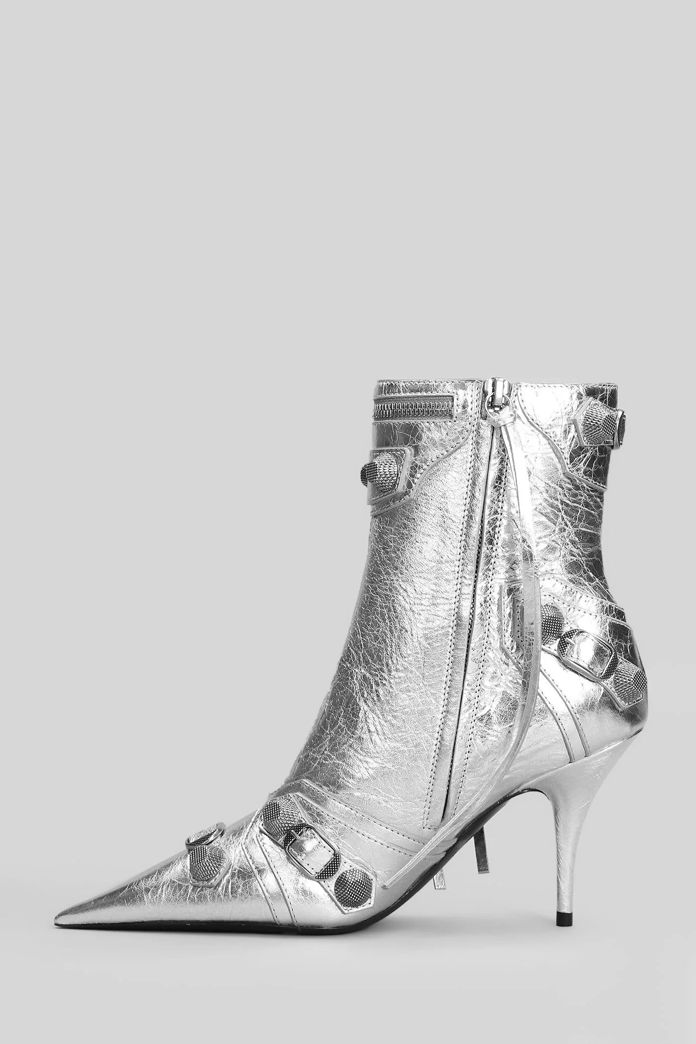 High heels Ankle boots in silver leather - Image 3