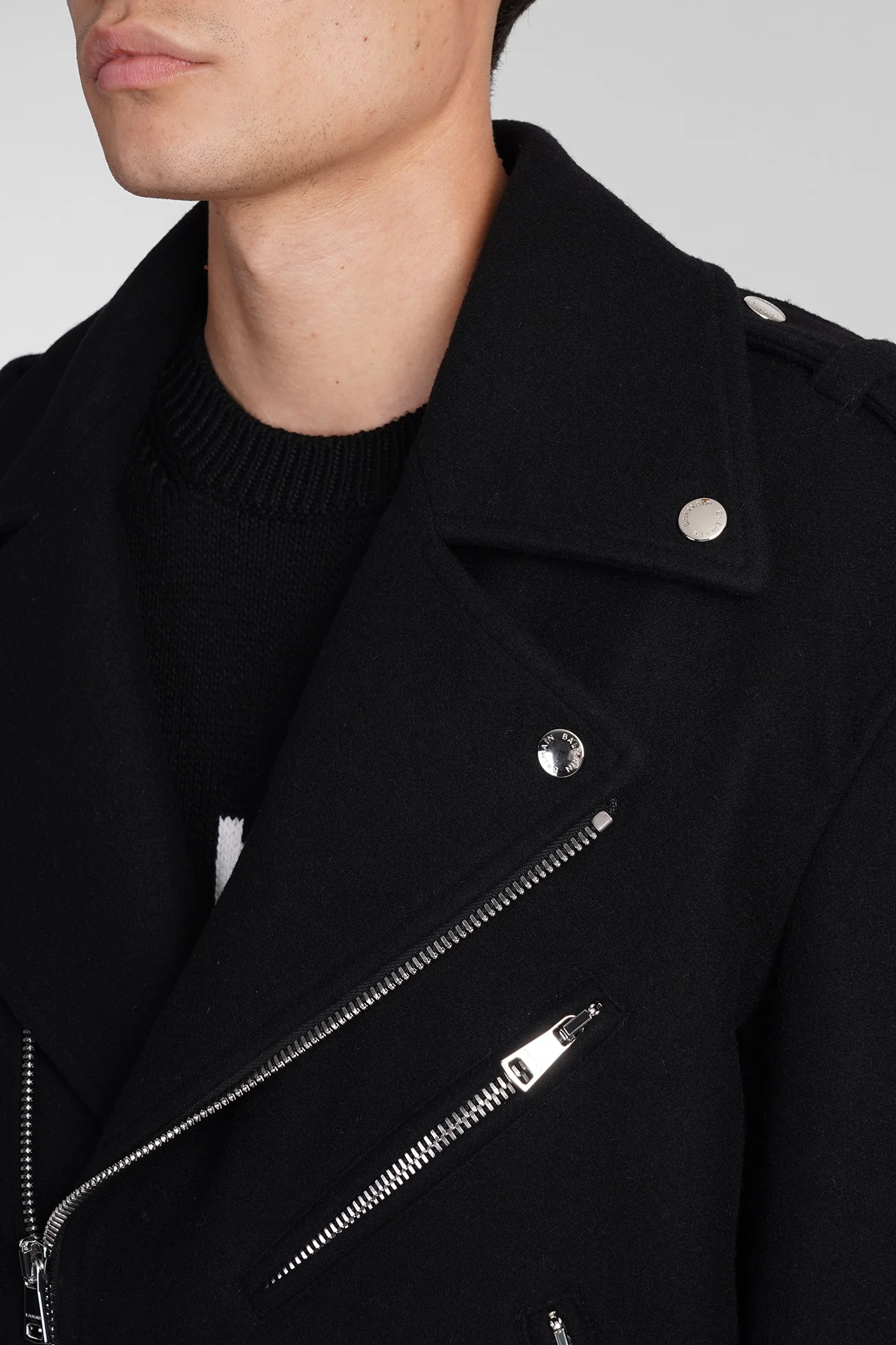 Biker jacket in black wool - Image 5