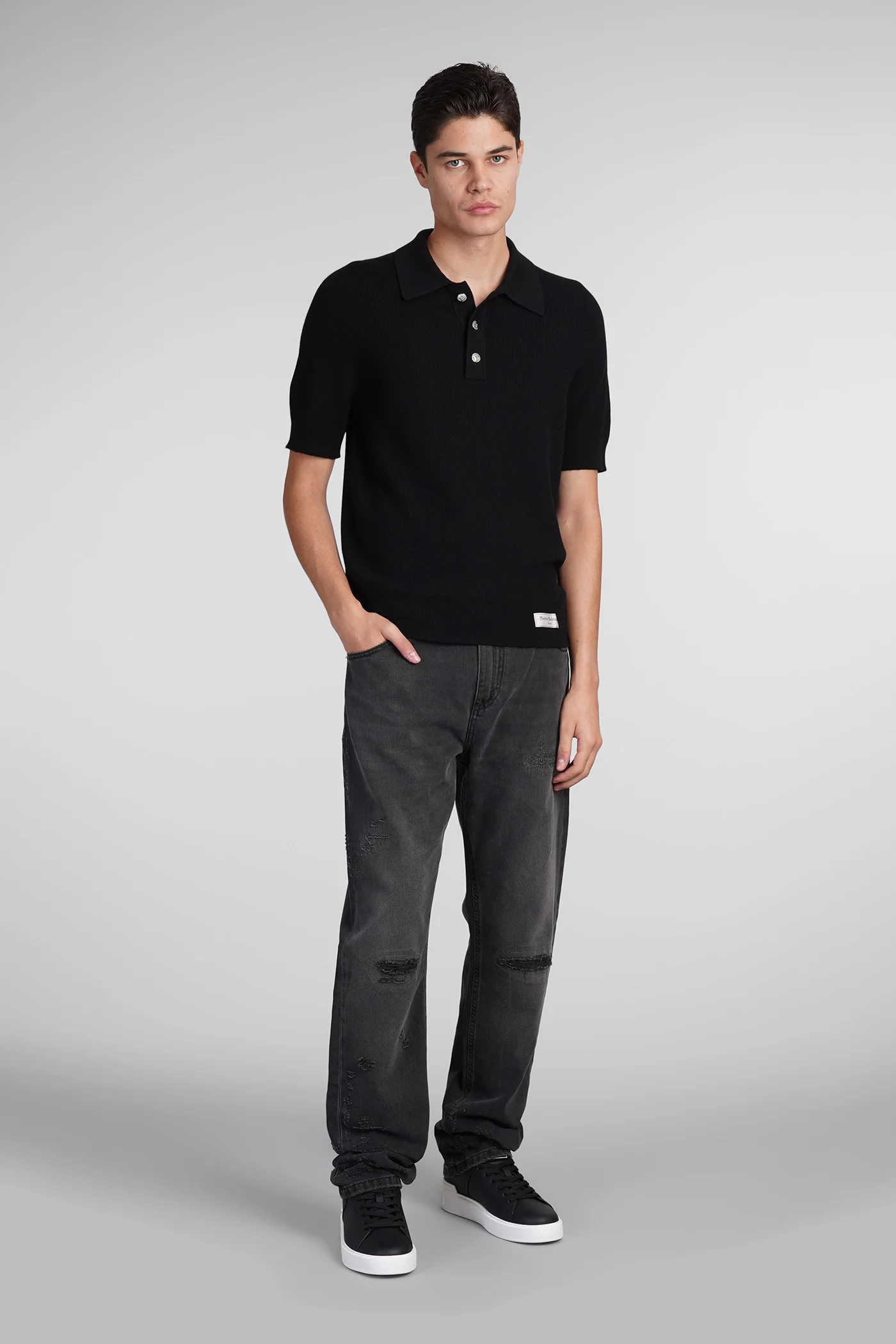 Polo in black wool - Image 2