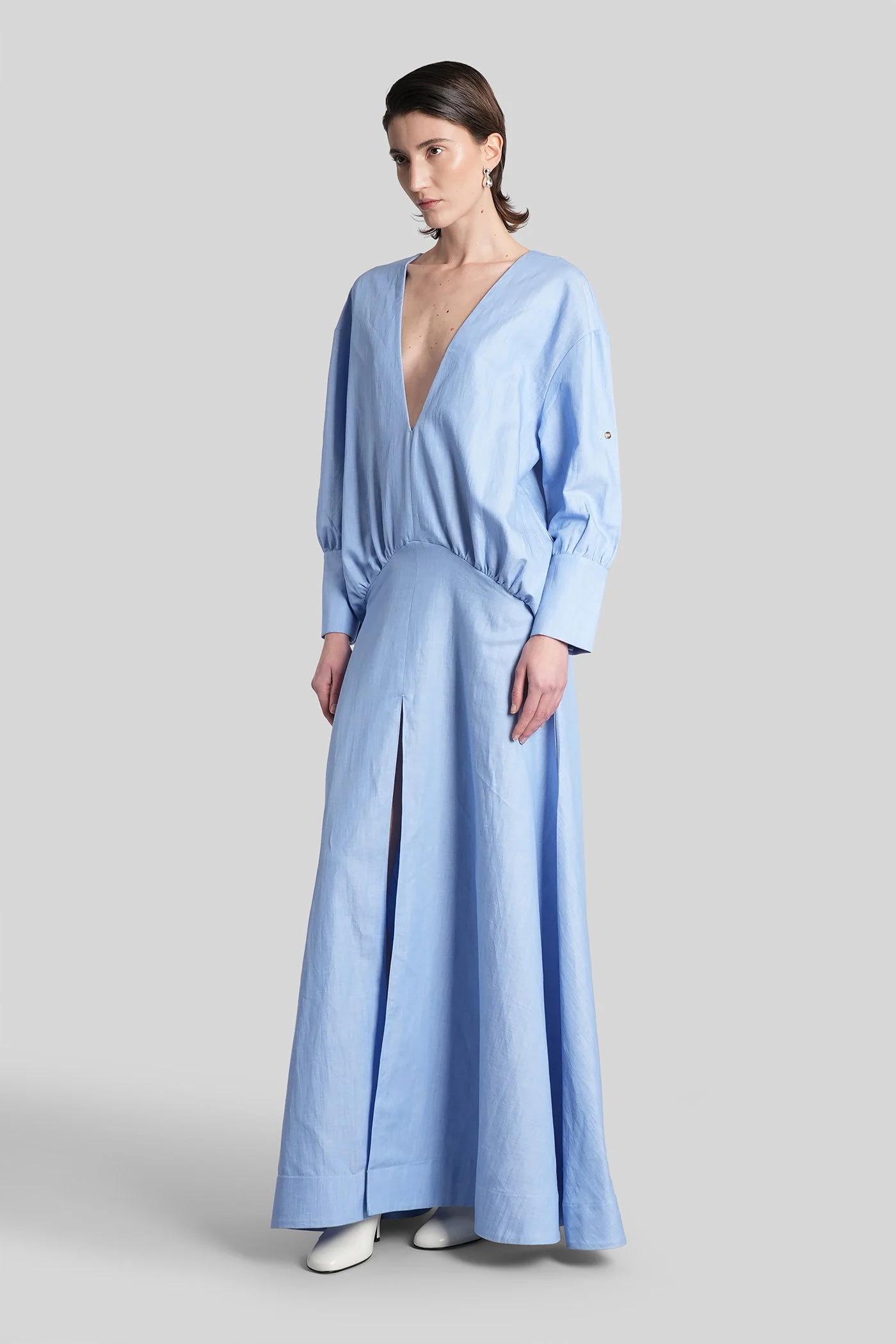 Long dress in cyan cotton - Image 4