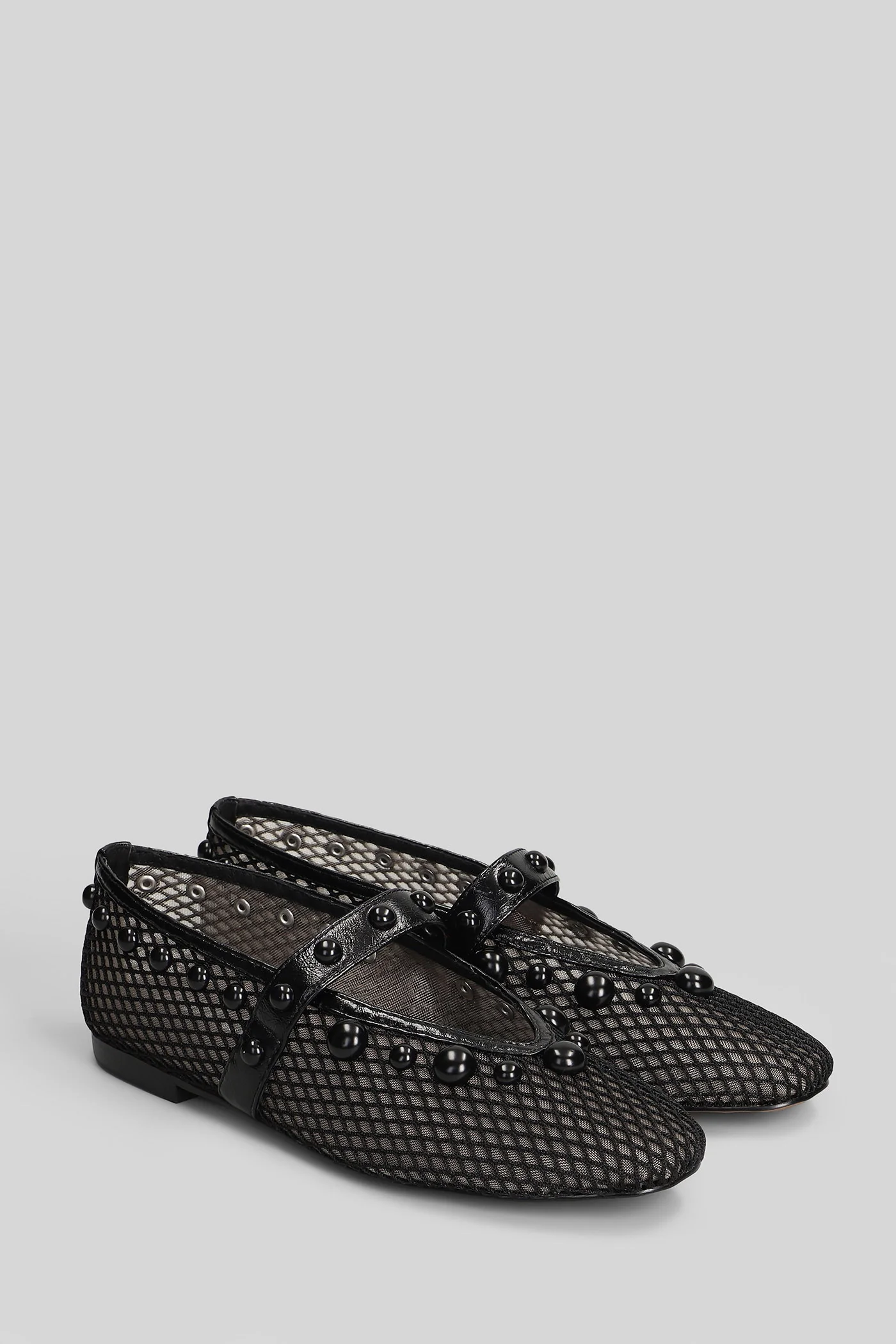 Carinna Flat Ballet flats in black leather and fabric - Image 2
