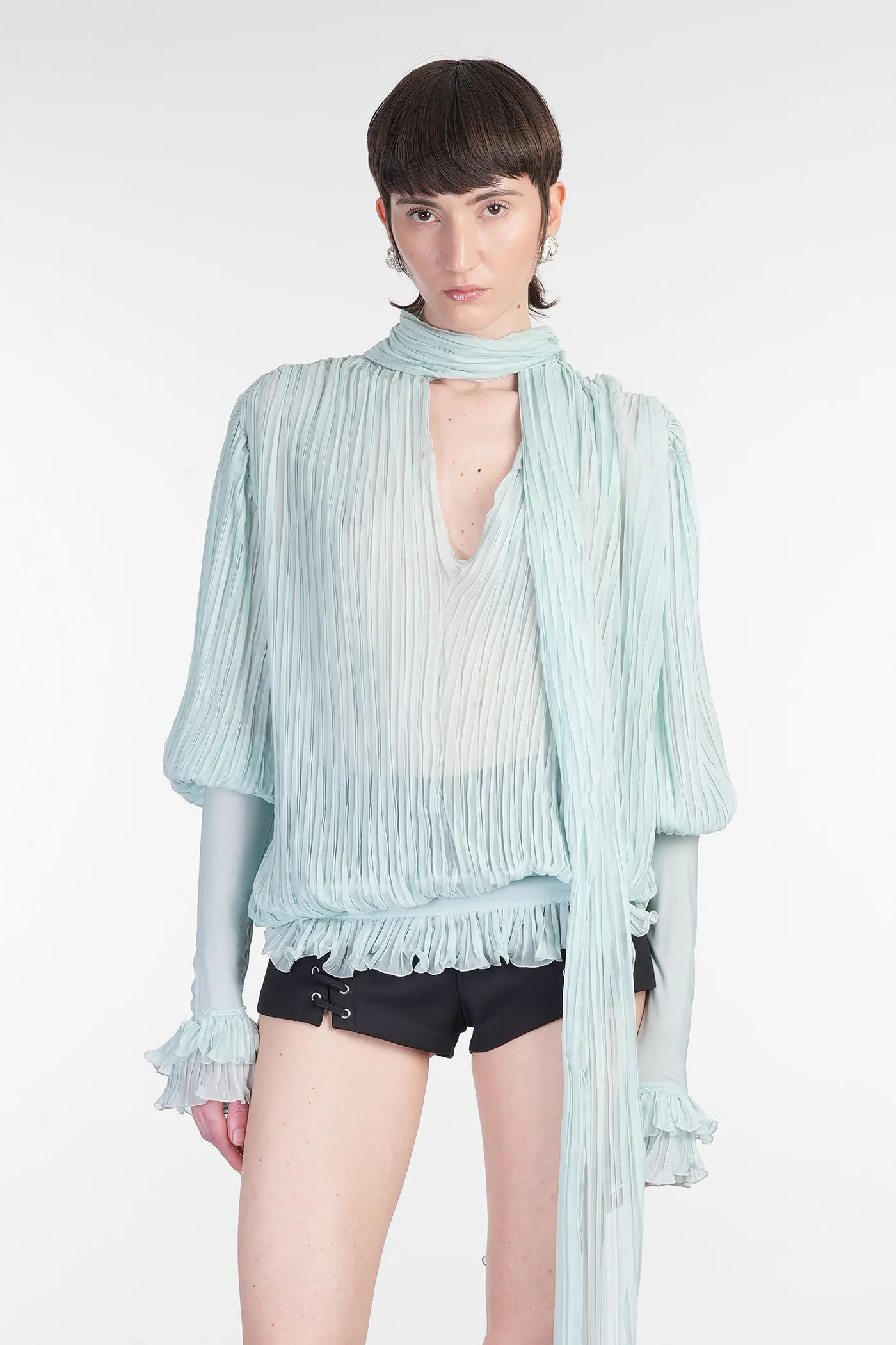 Blouse in green silk