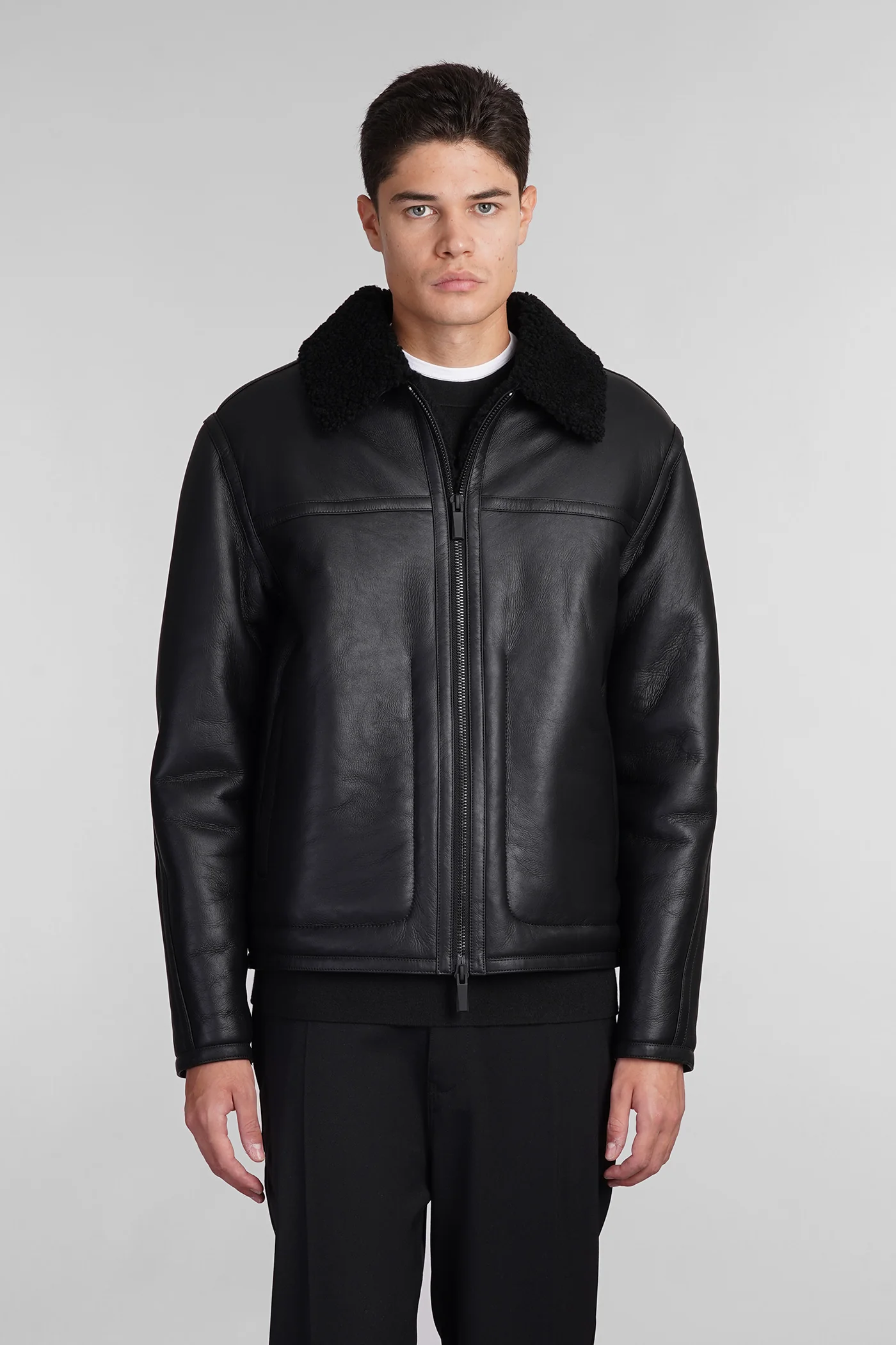 Shearling in black leather