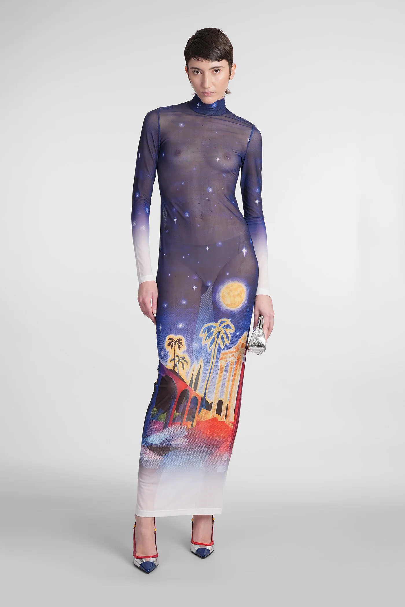 Long dress in blue polyester - Image 2