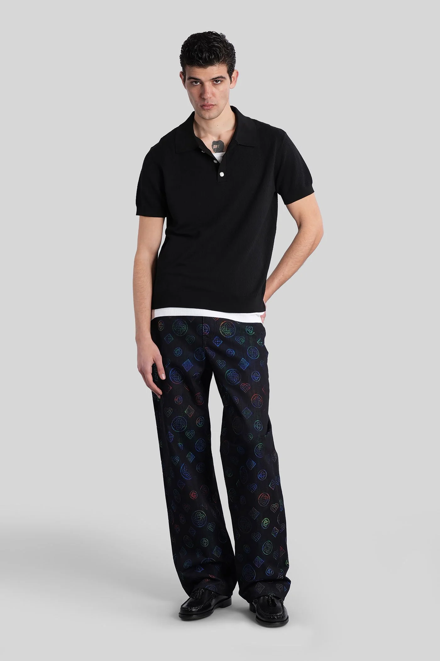 Polo in black cotton - Image 2