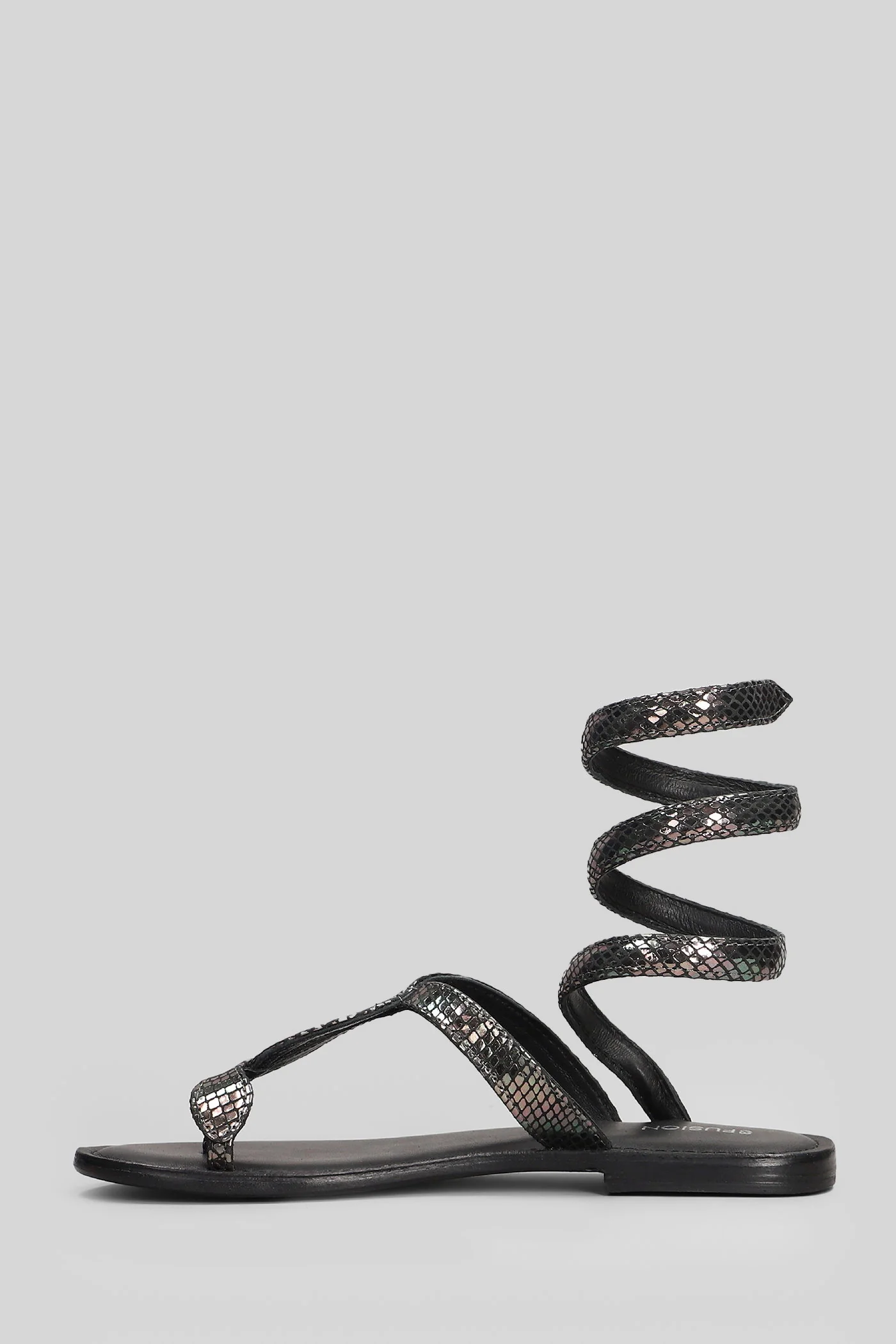 Flat sandal-slipper in Gunmetal leather - Image 3