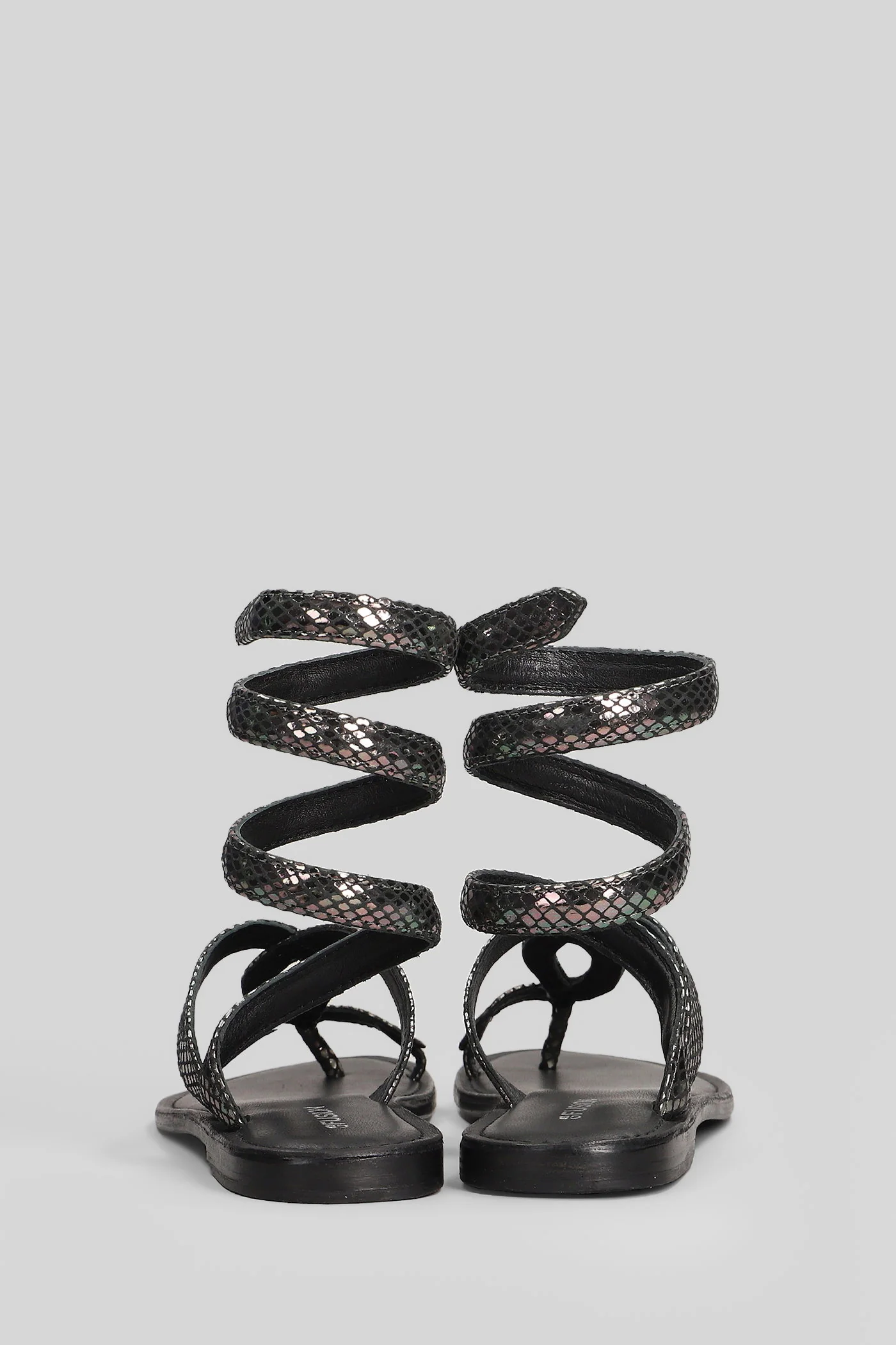 Flat sandal-slipper in Gunmetal leather - Image 4