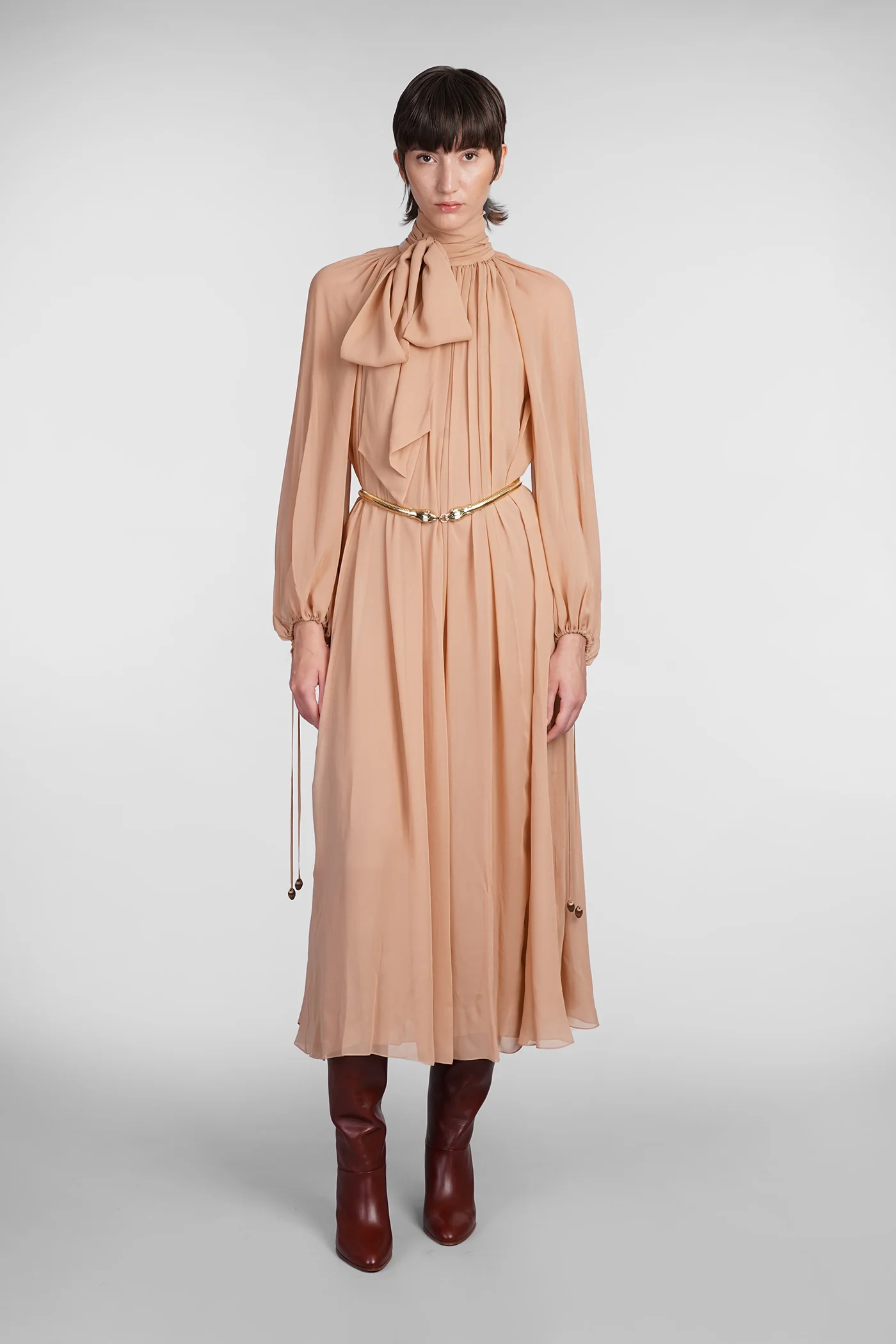 Dress woman in rose-pink silk