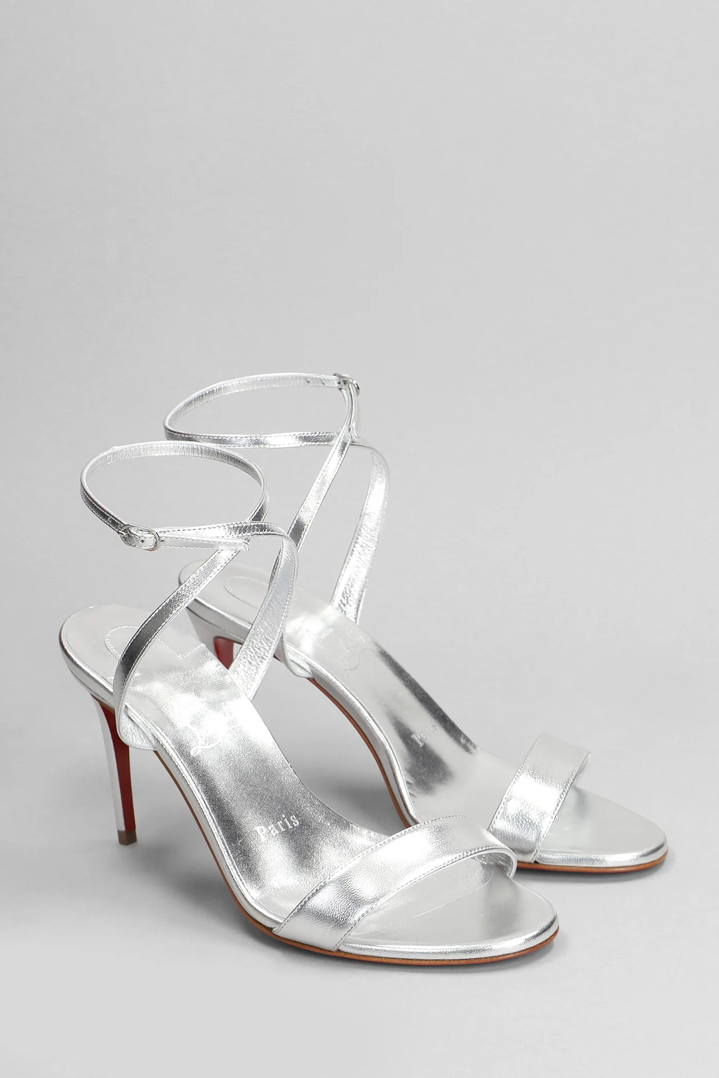 Loubigirl 85 Sandals in silver leather - Image 2