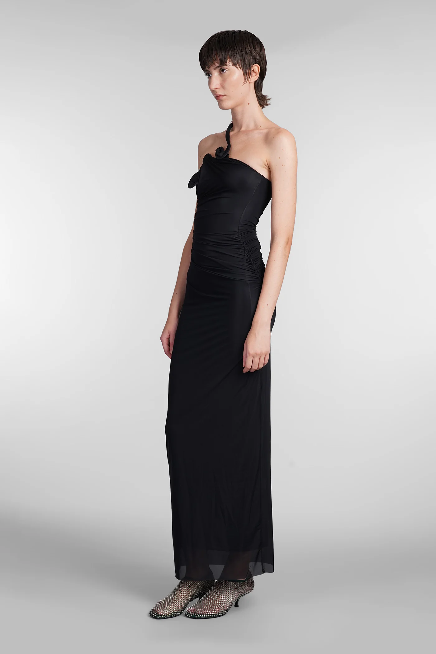 Dress woman in black polyamide - Image 4