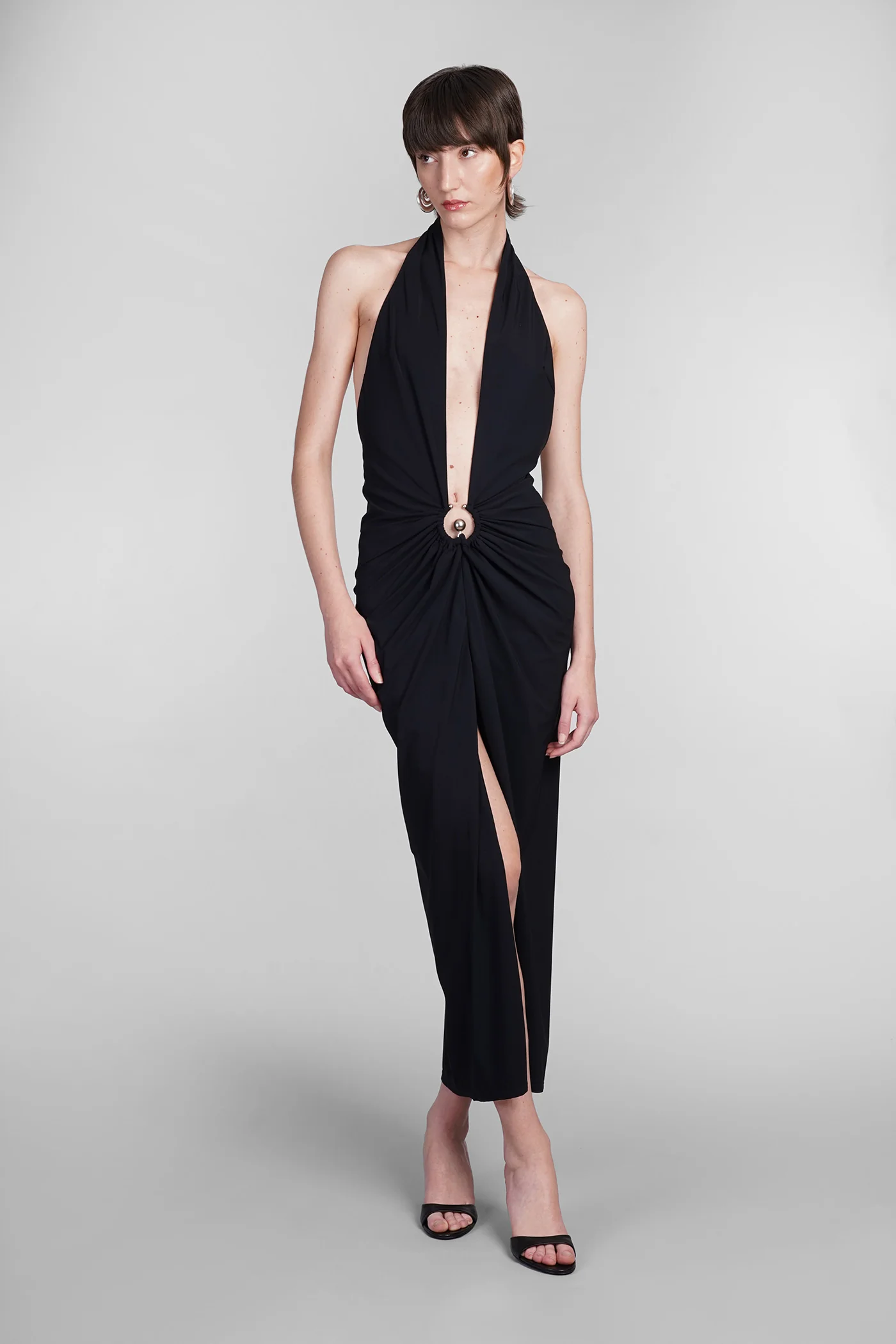 Dress woman  in black polyamide - Image 2