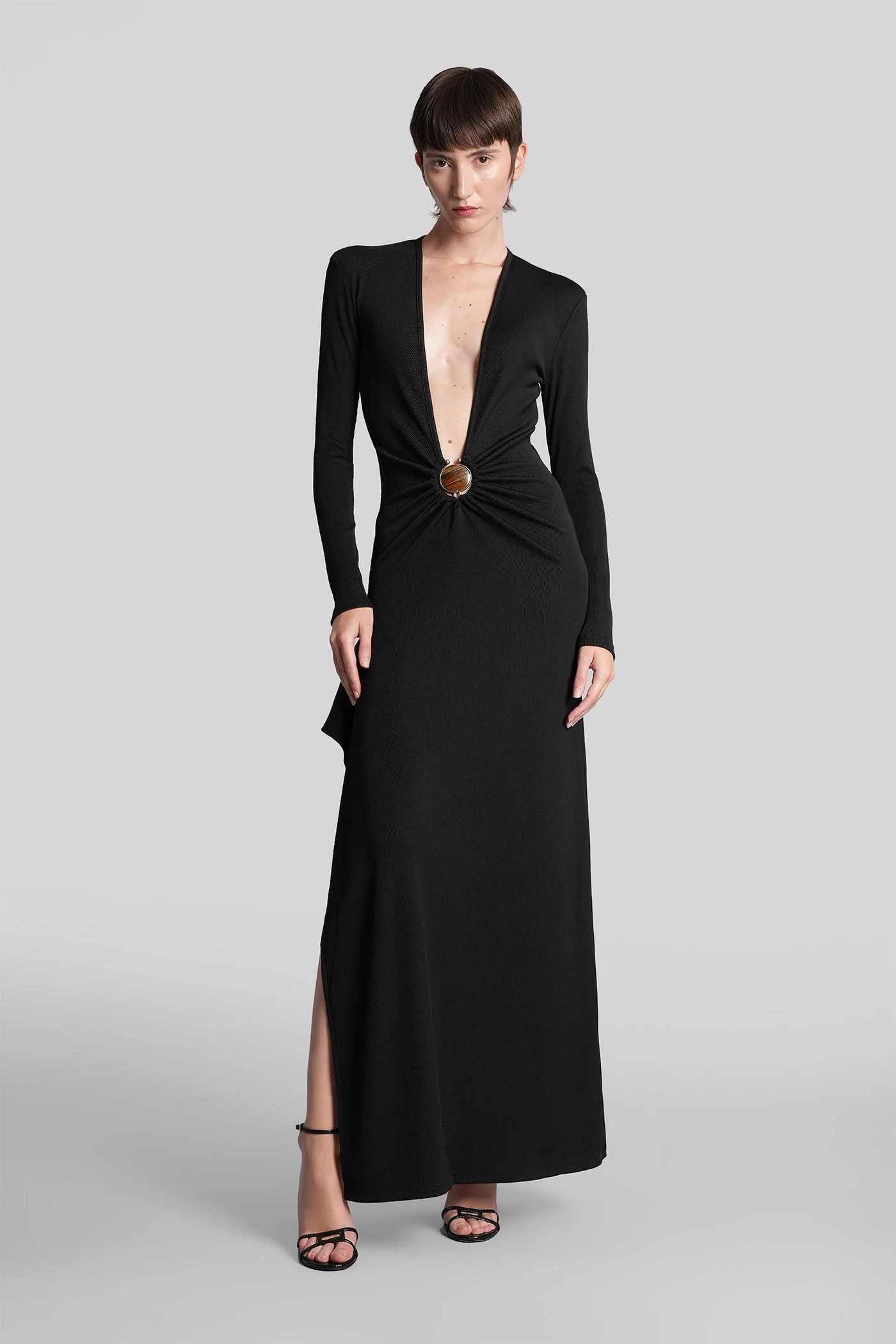 Long dress in black polyester