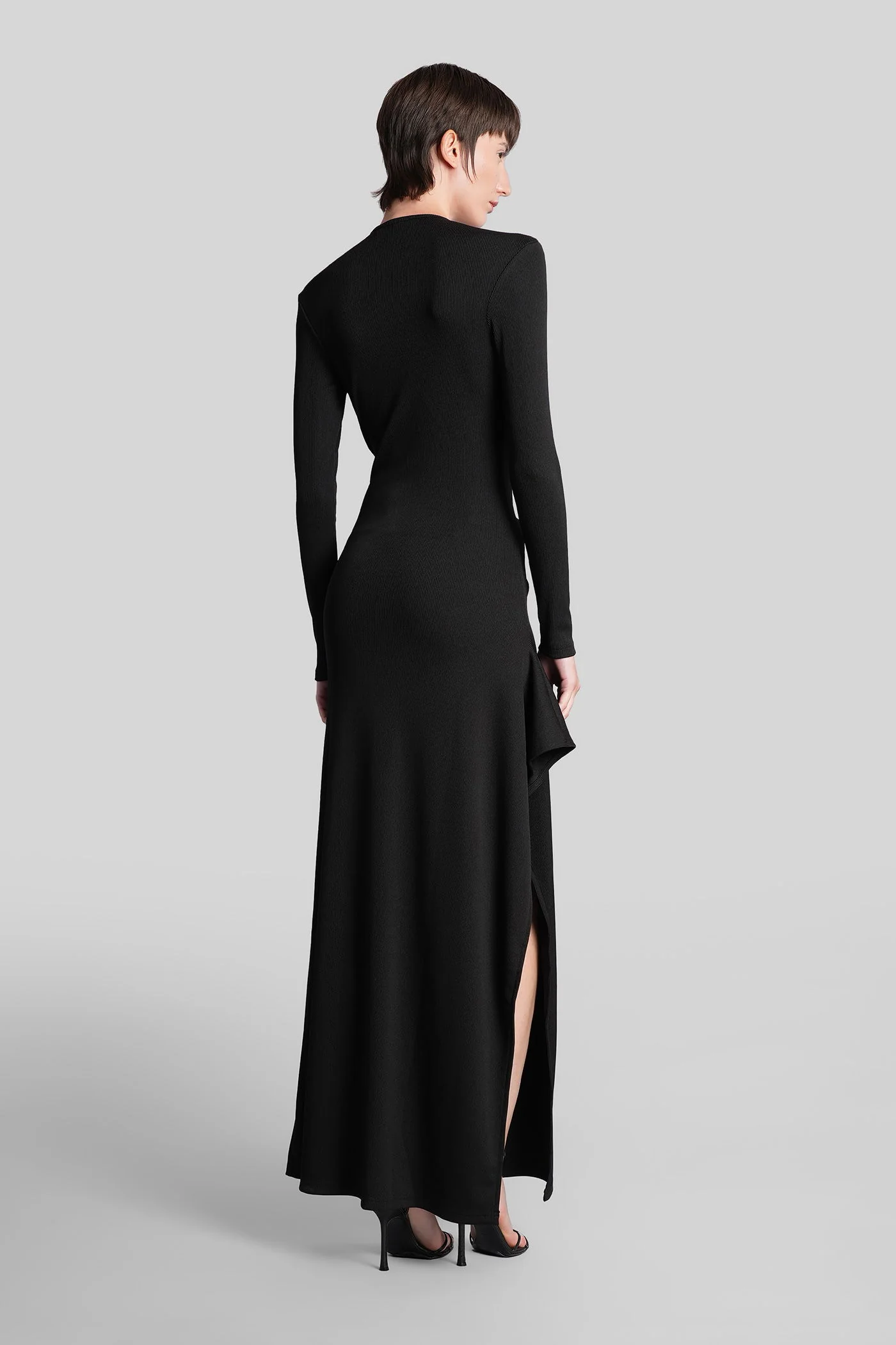 Long dress in black polyester - Image 3