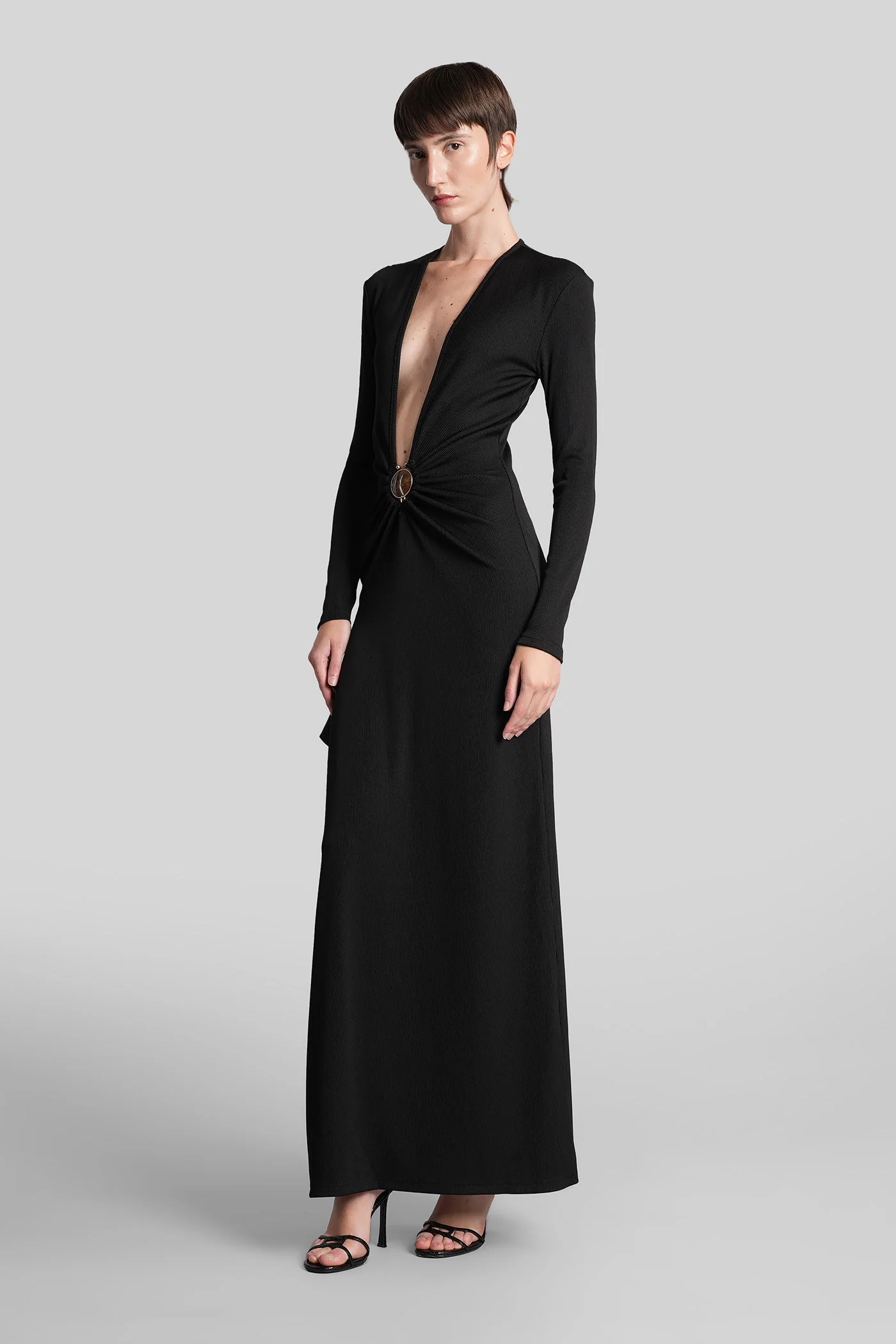 Long dress in black polyester - Image 4