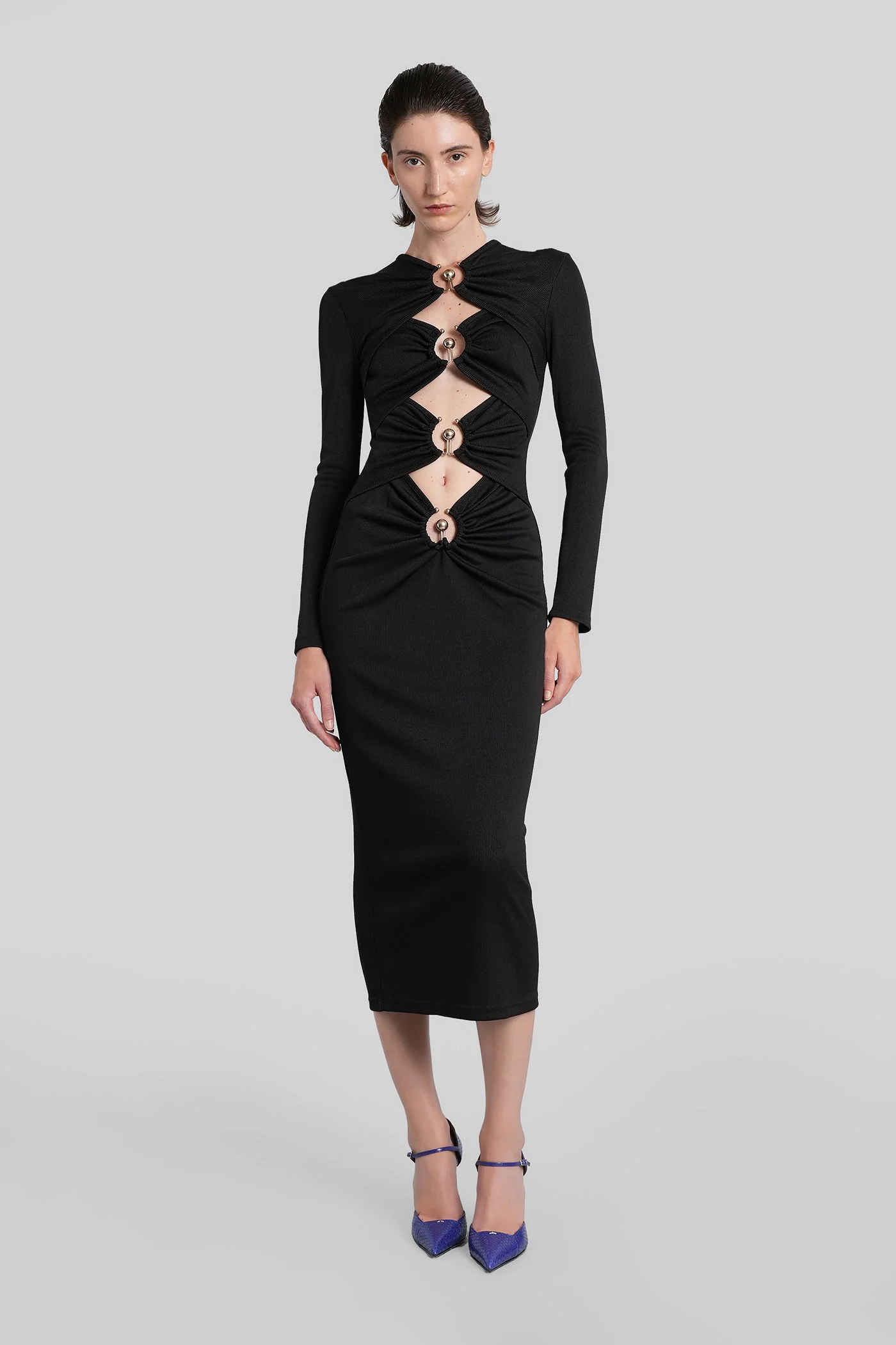 Long dress in black polyester