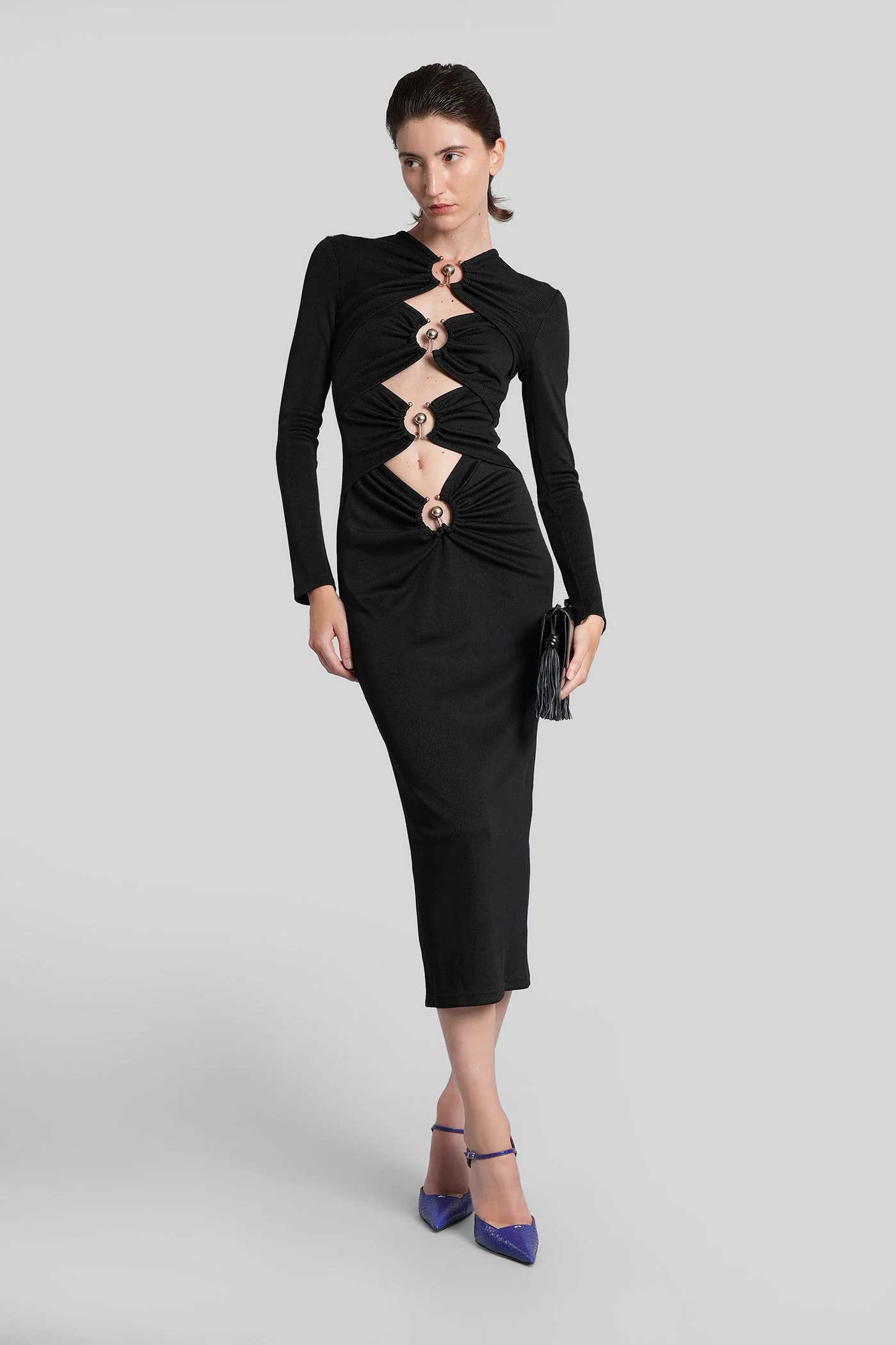 Long dress in black polyester - Image 2