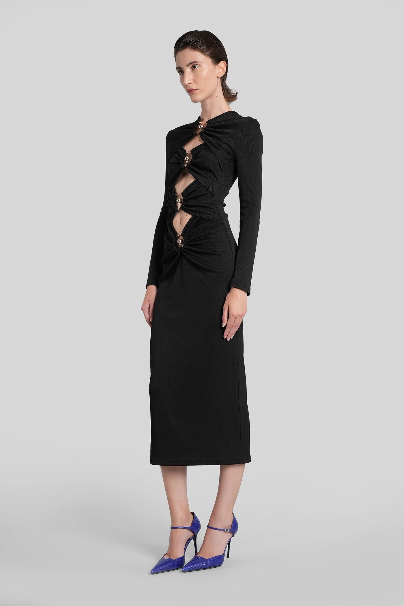 Long dress in black polyester - Image 4