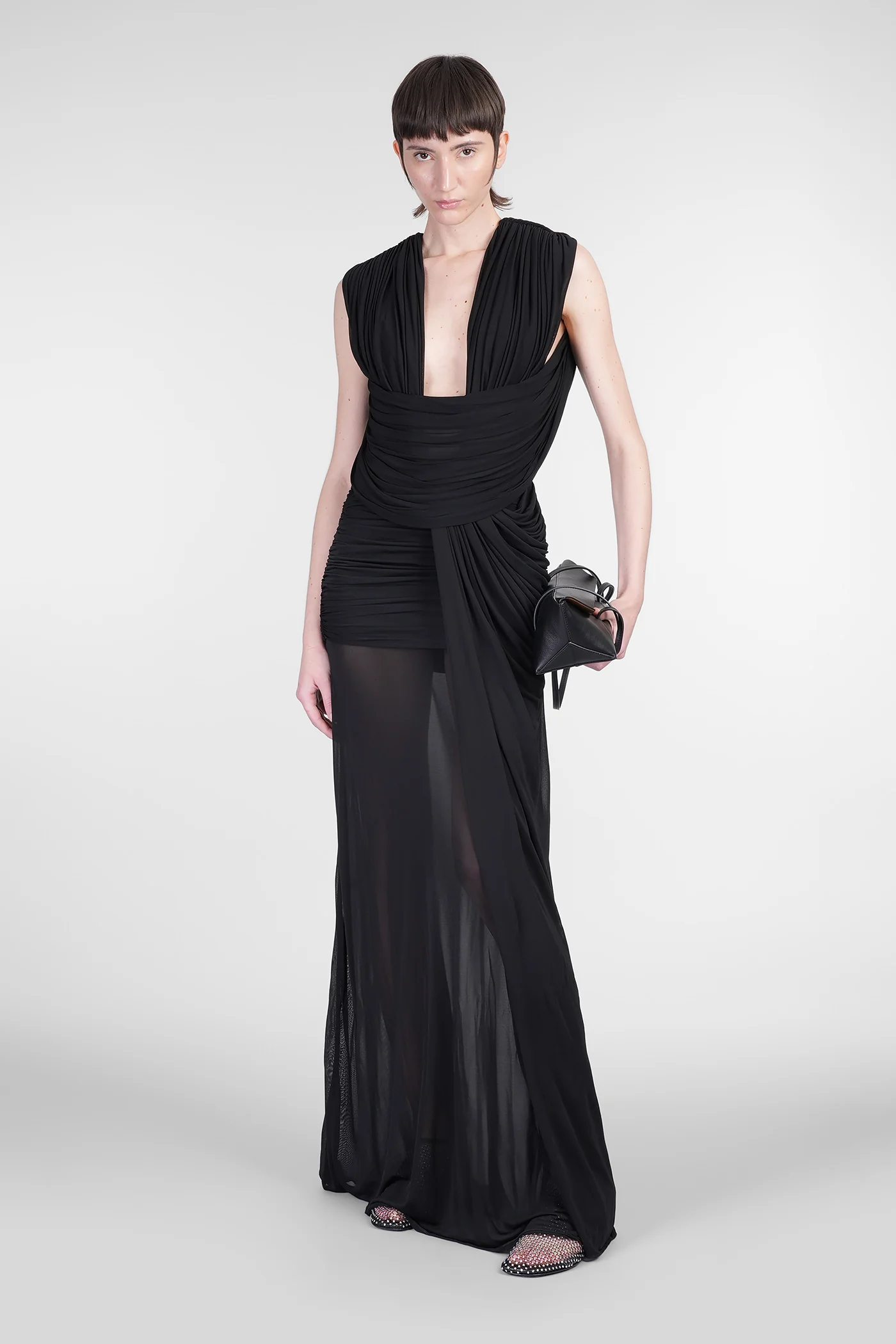 Long dress in black Rayon - Image 2