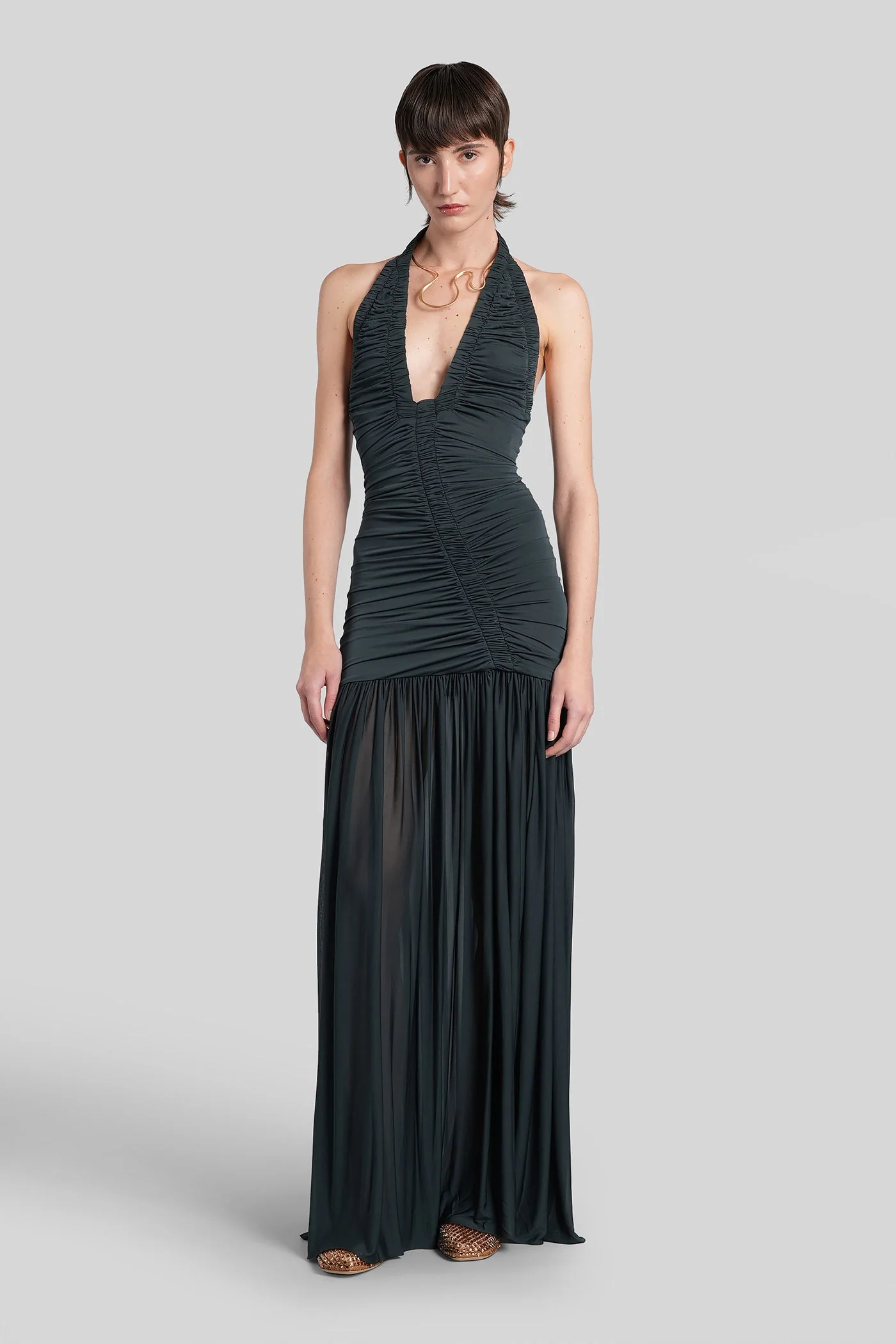 Long dress in green Rayon