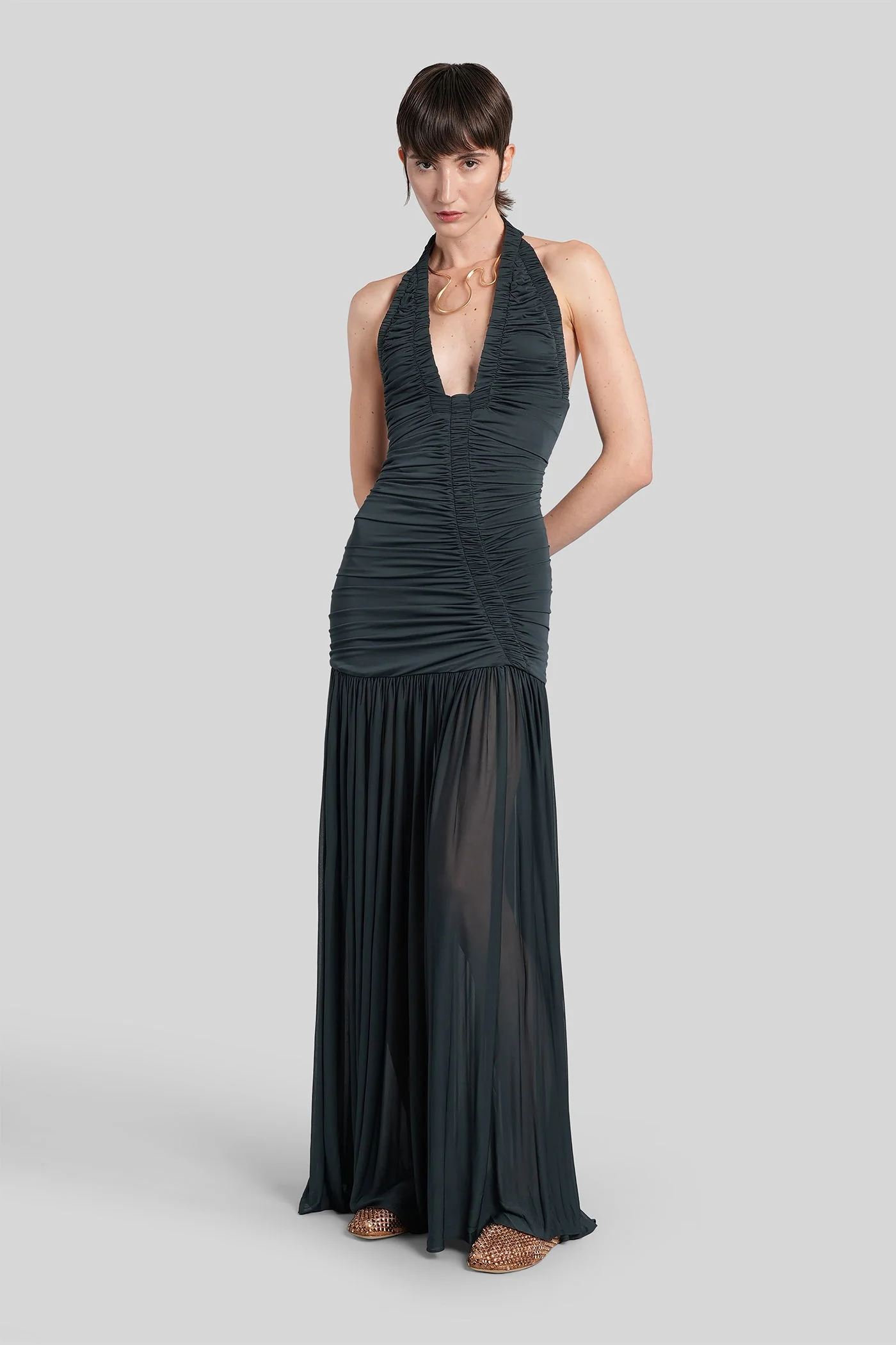 Long dress in green Rayon - Image 2