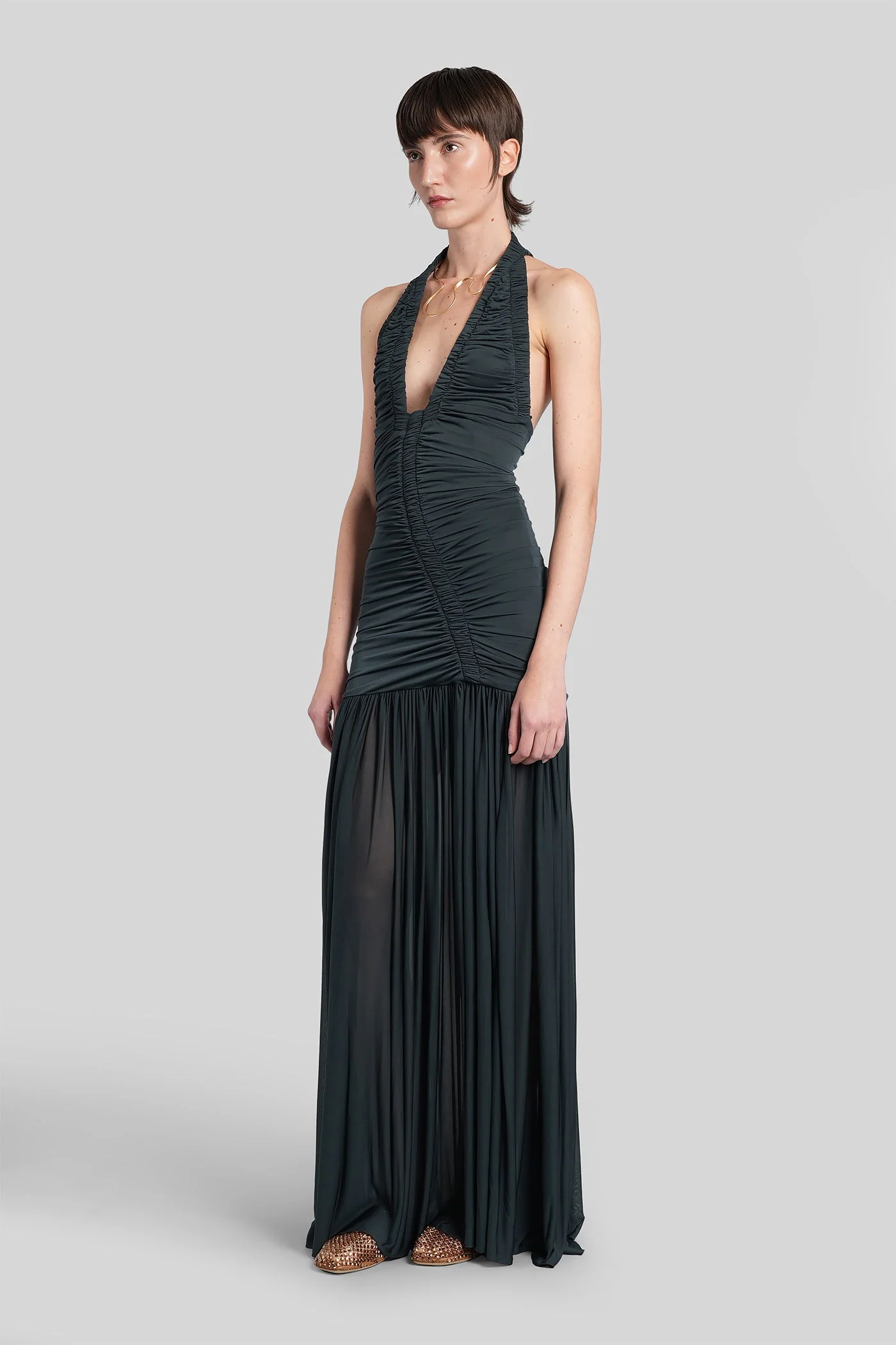 Long dress in green Rayon - Image 4