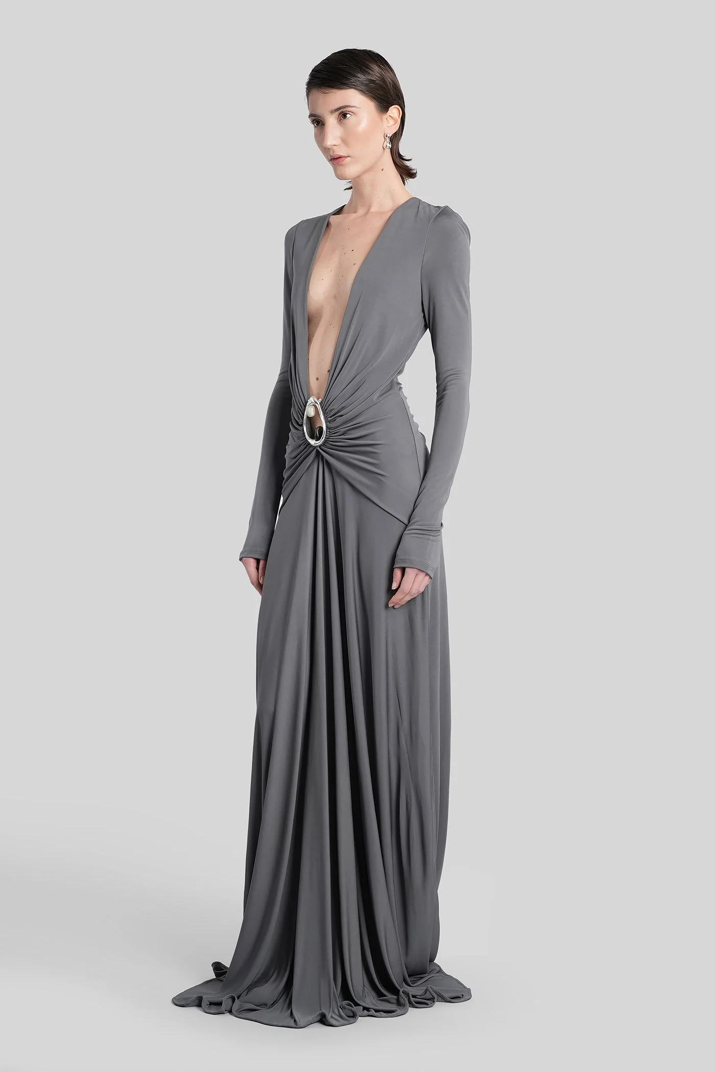 Long dress in grey viscose - Image 4