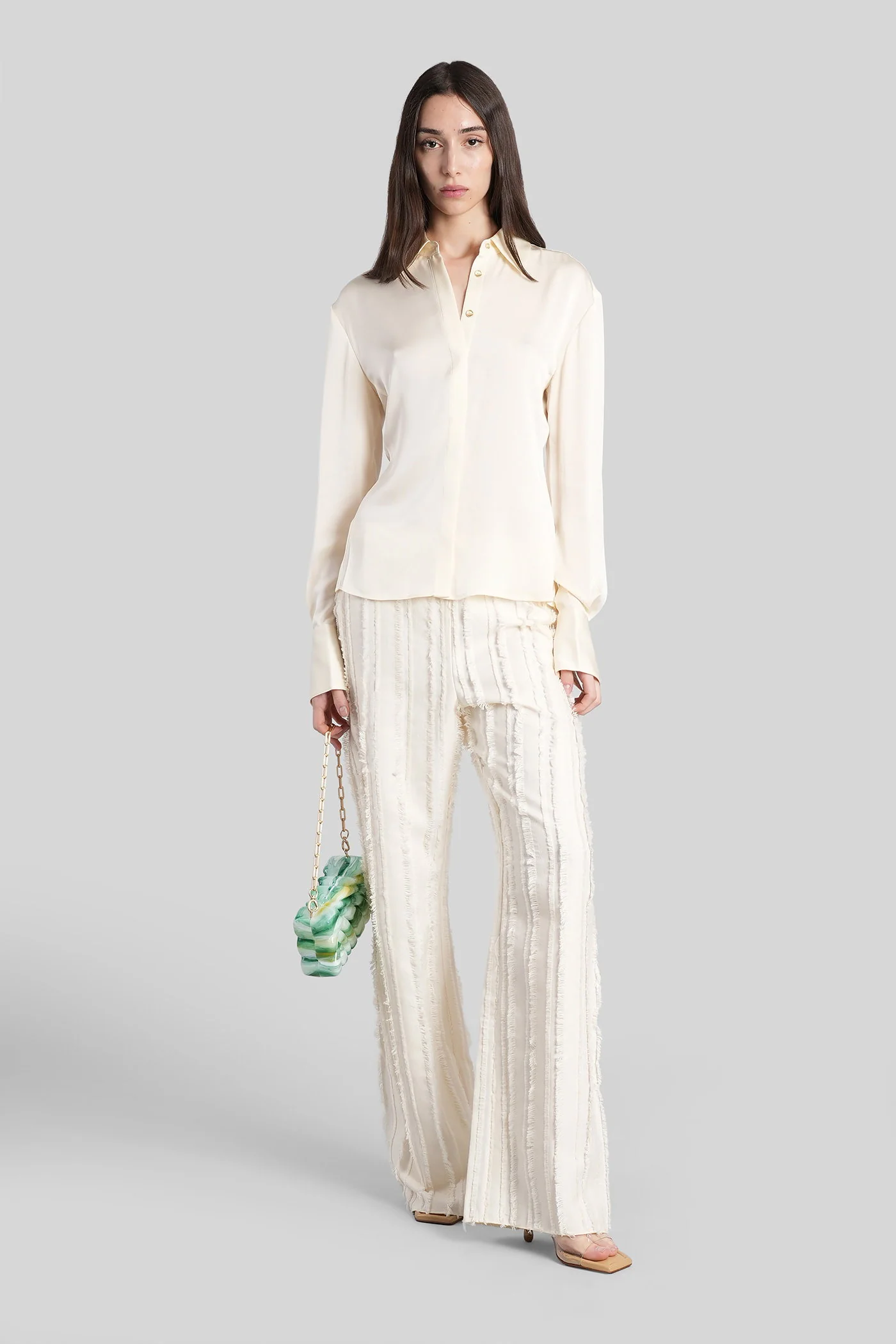 Cynara Shirt in beige silk - Image 12