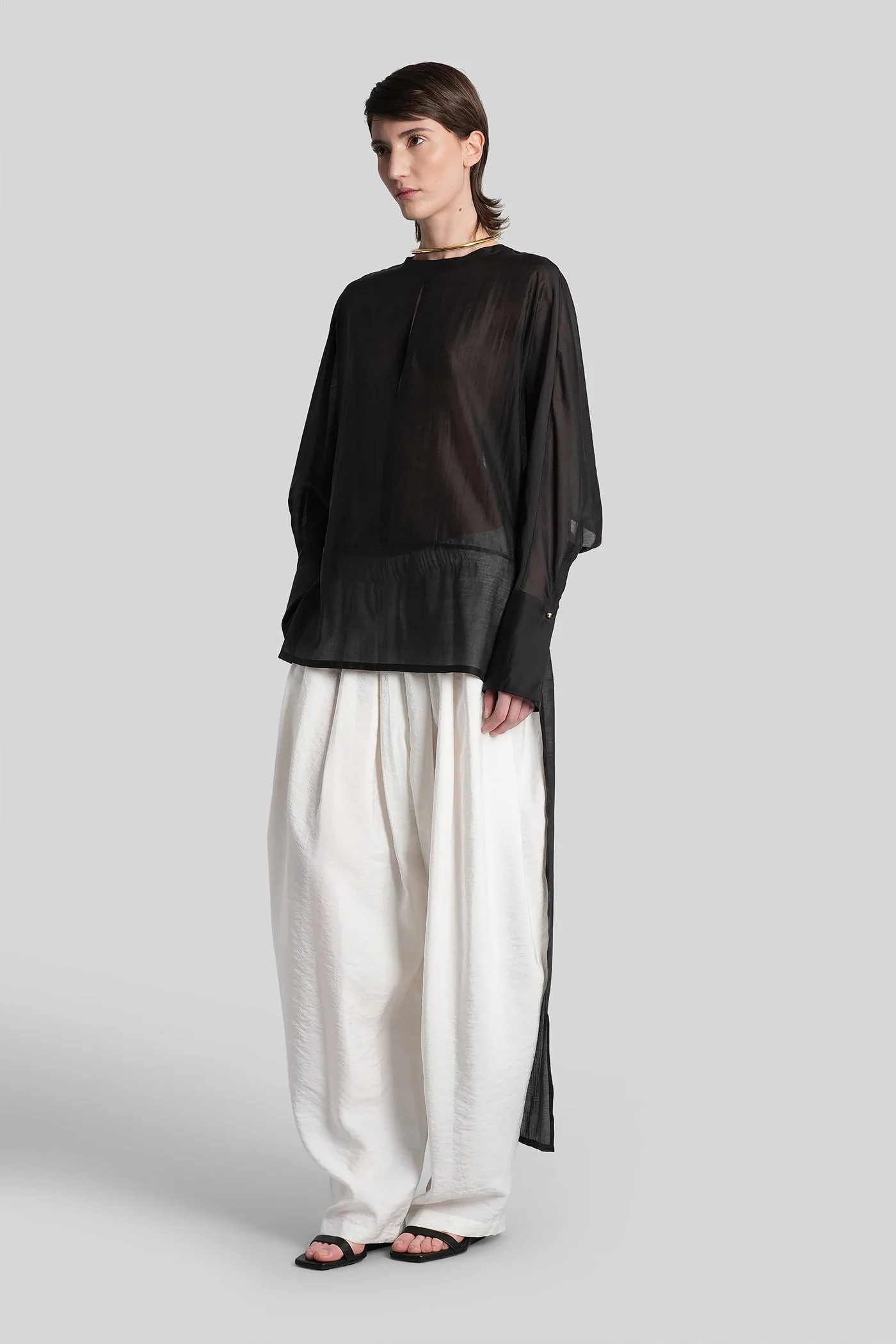 Marine Blouse in black wool and polyester - Image 4
