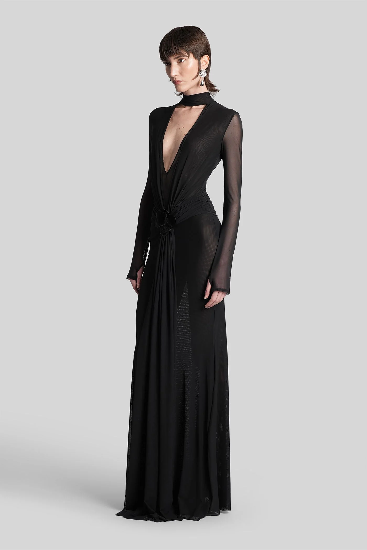 Long dress in black polyester - Image 4