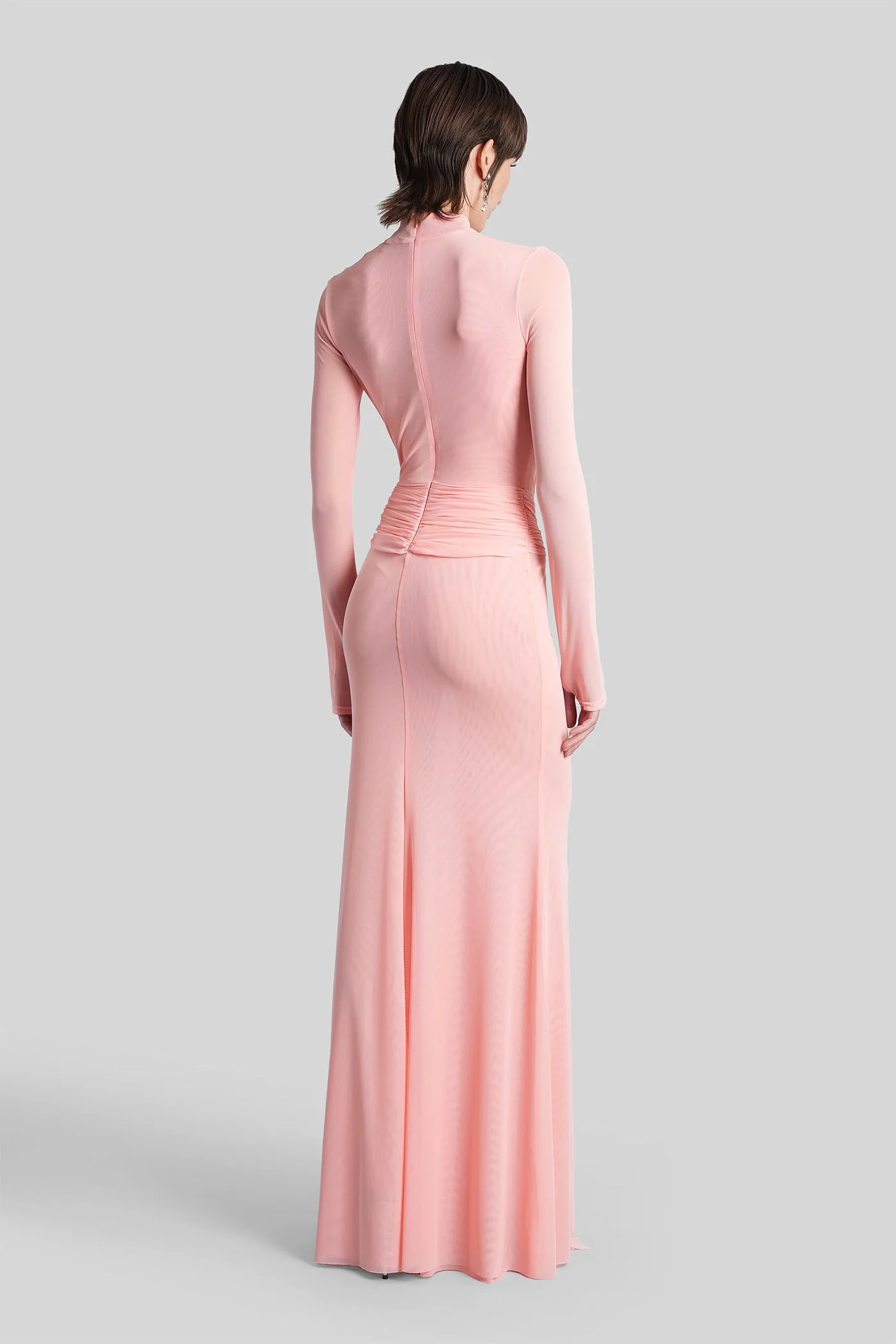 Long dress in rose-pink polyester - Image 3