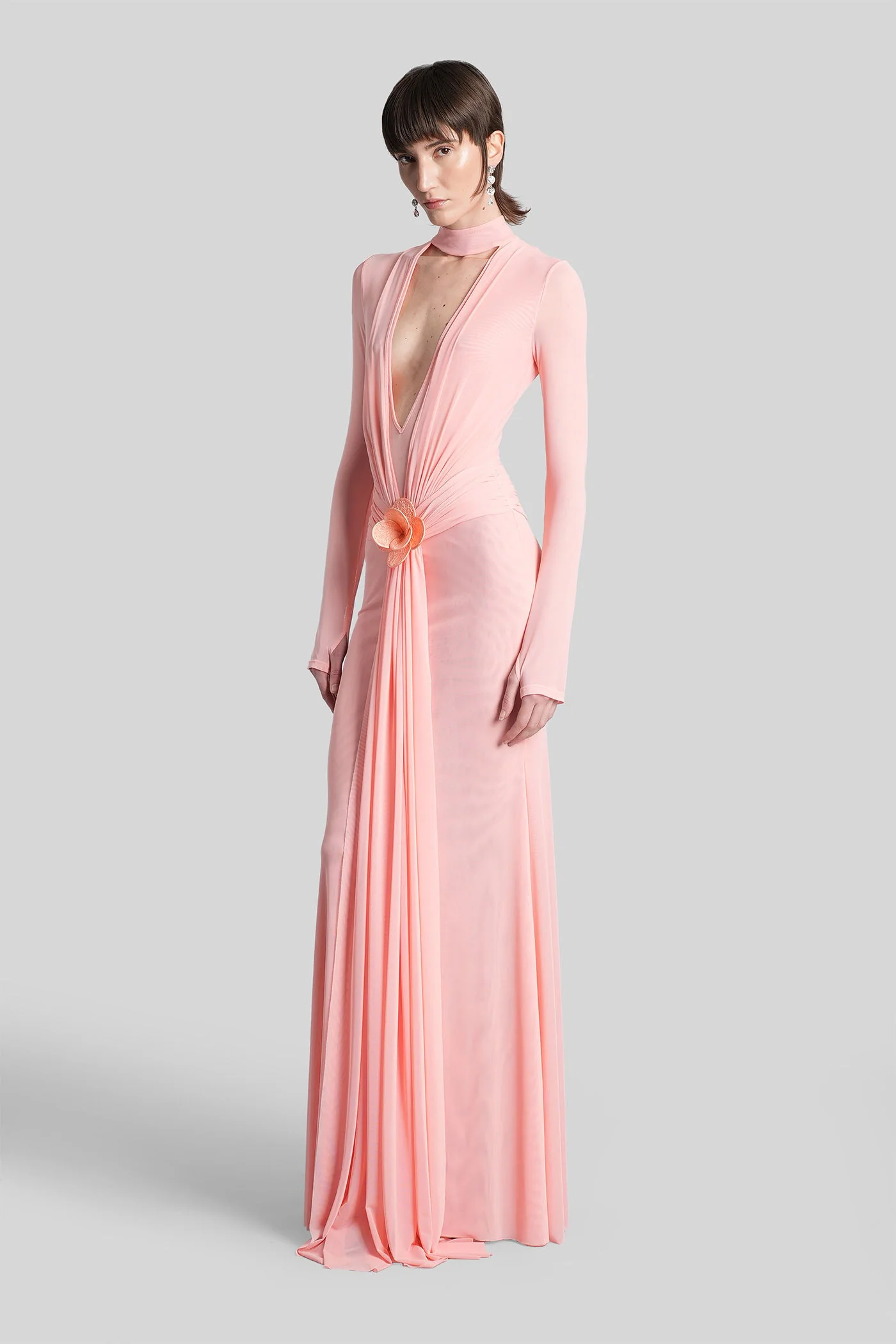 Long dress in rose-pink polyester - Image 4