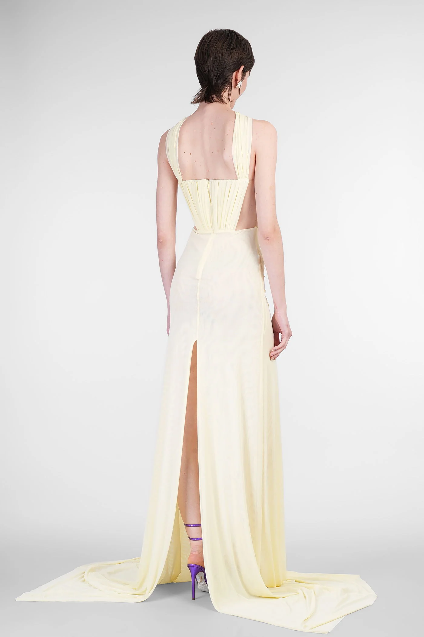 Long dress in yellow polyamide - Image 3