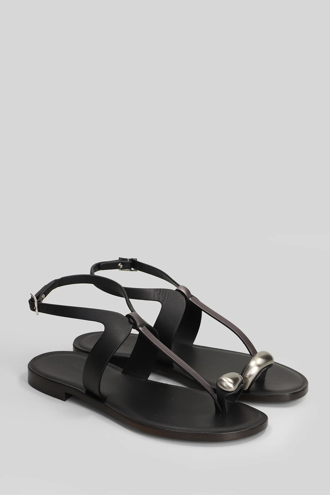 Flat sandal-slipper in black leather and fabric - Image 2
