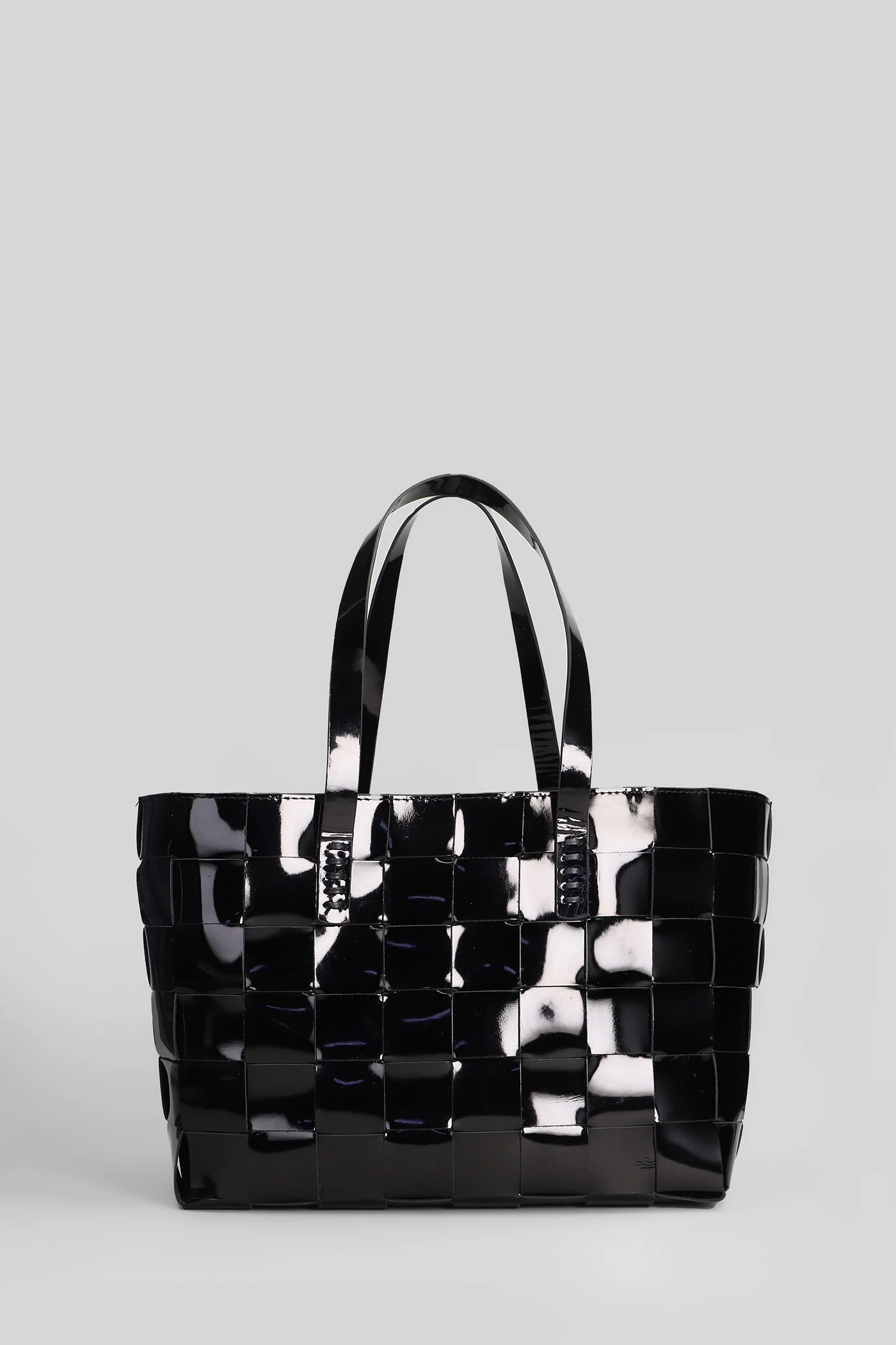 Box Weave Basket Tote in black leather