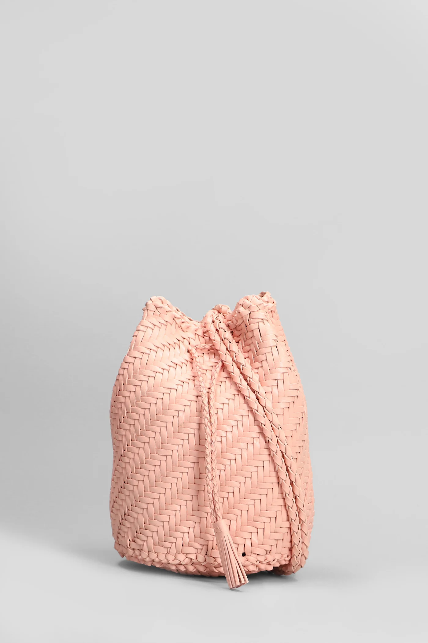 Pompom Double Jump Shoulder bag in rose-pink leather