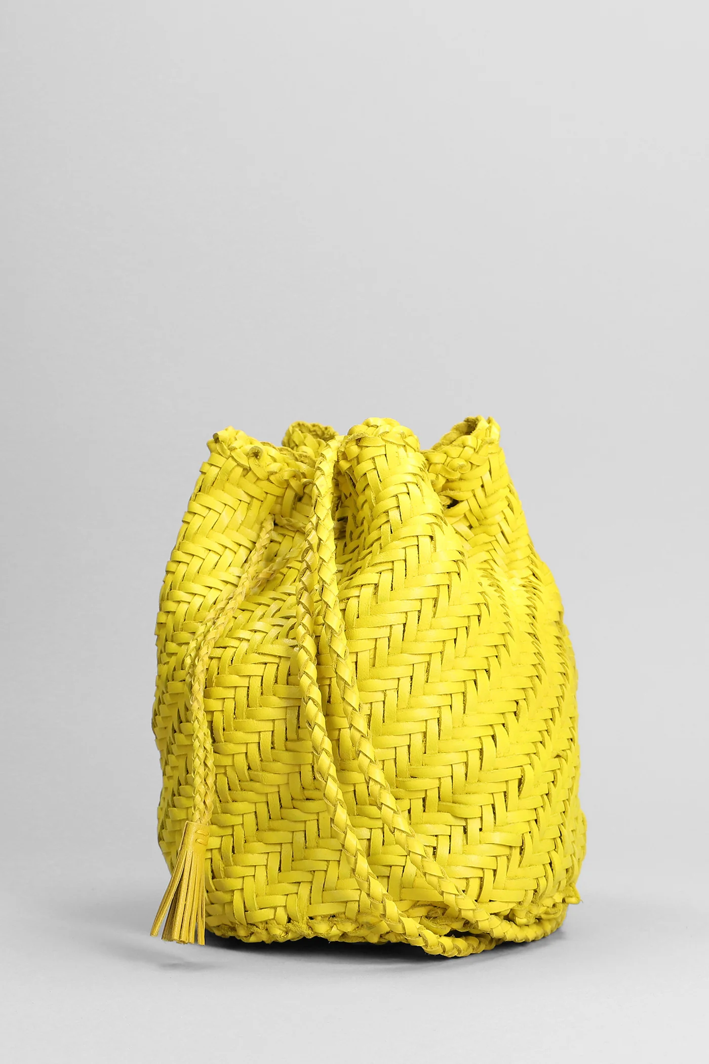 Pompom Double Shoulder bag in yellow leather - Image 2