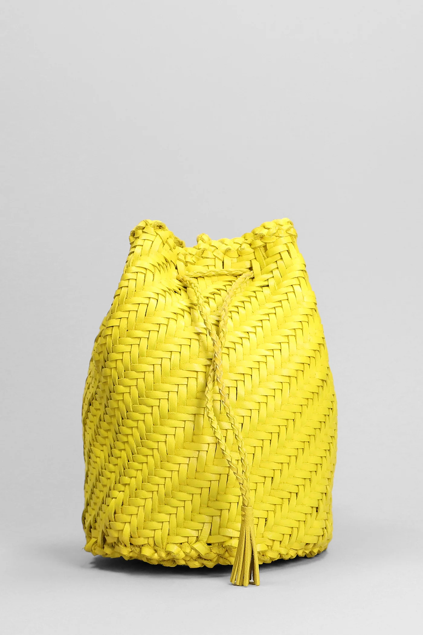 Pompom Double Shoulder bag in yellow leather - Image 3