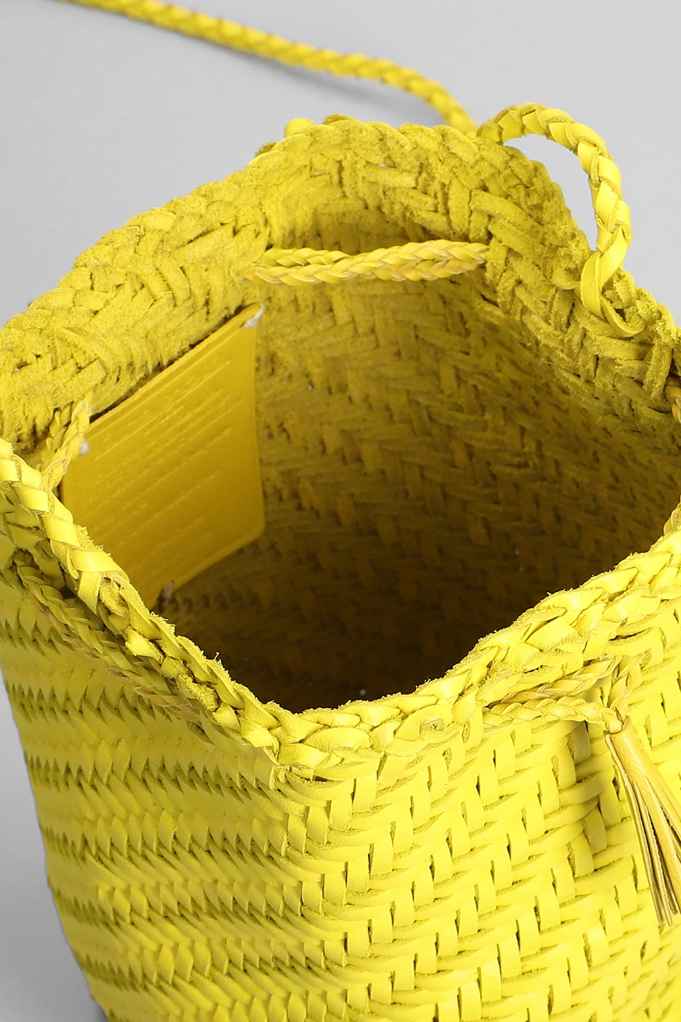Pompom Double Shoulder bag in yellow leather - Image 4