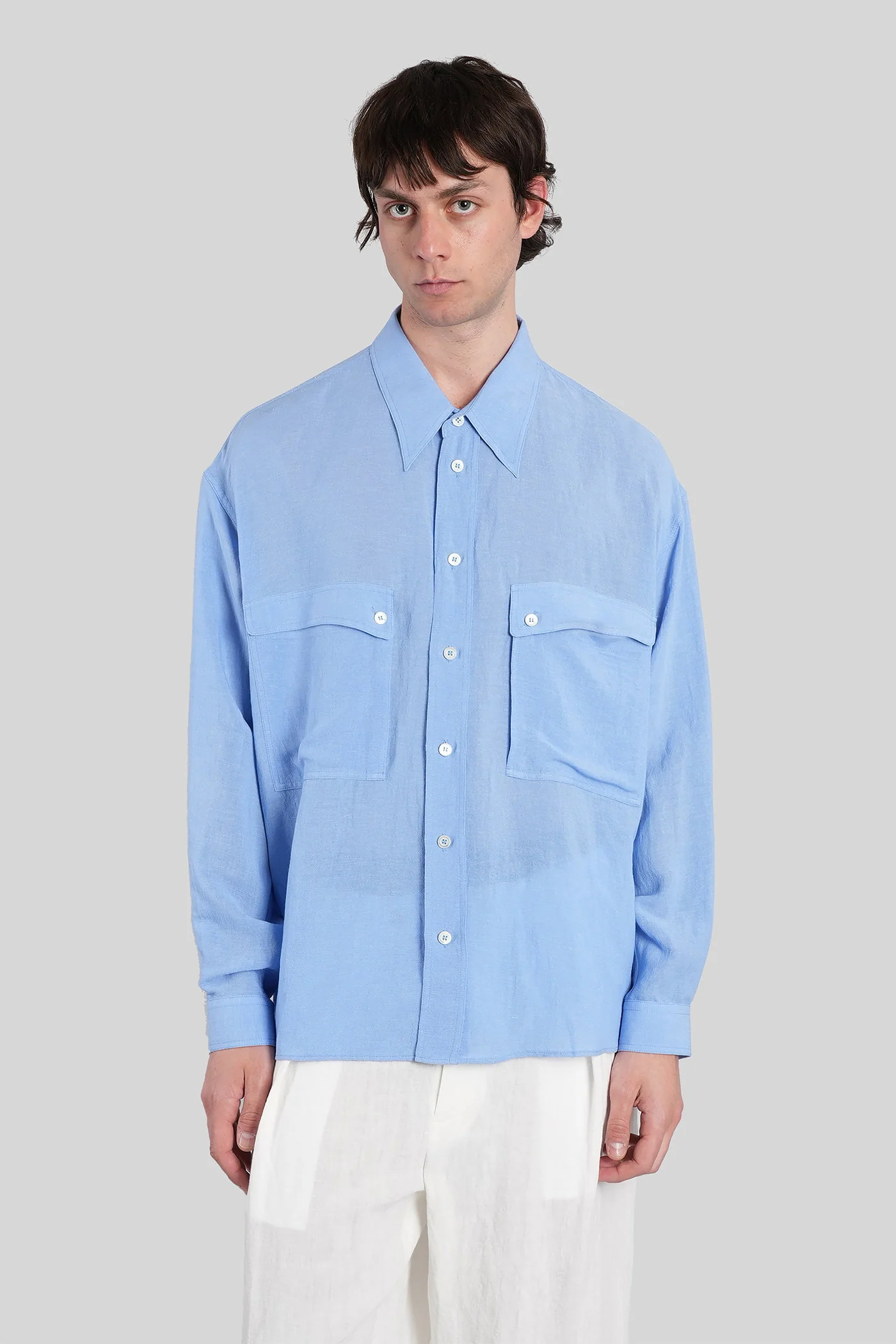 Shirt in cyan viscose