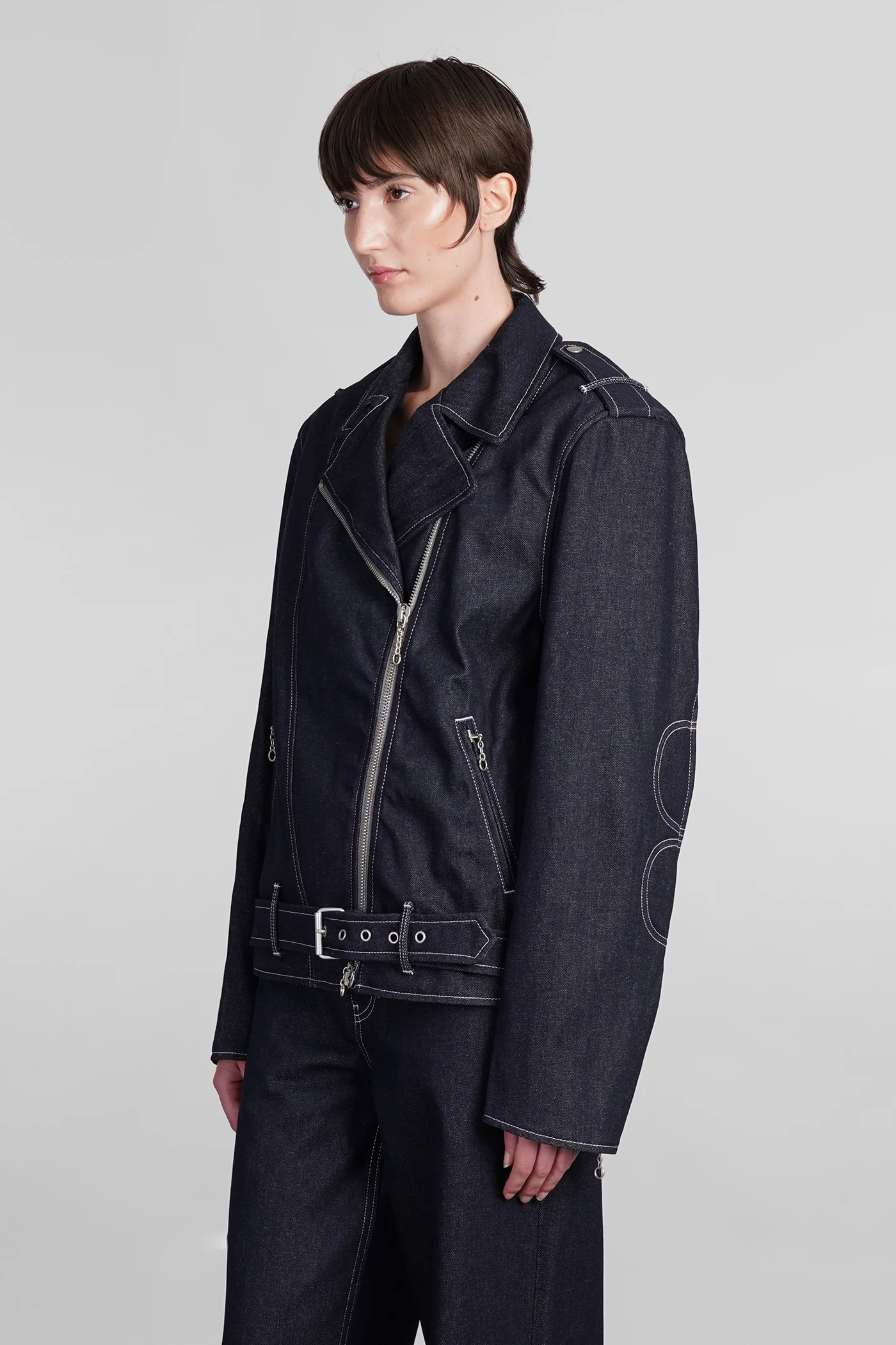 Biker jacket in blue cotton - Image 4