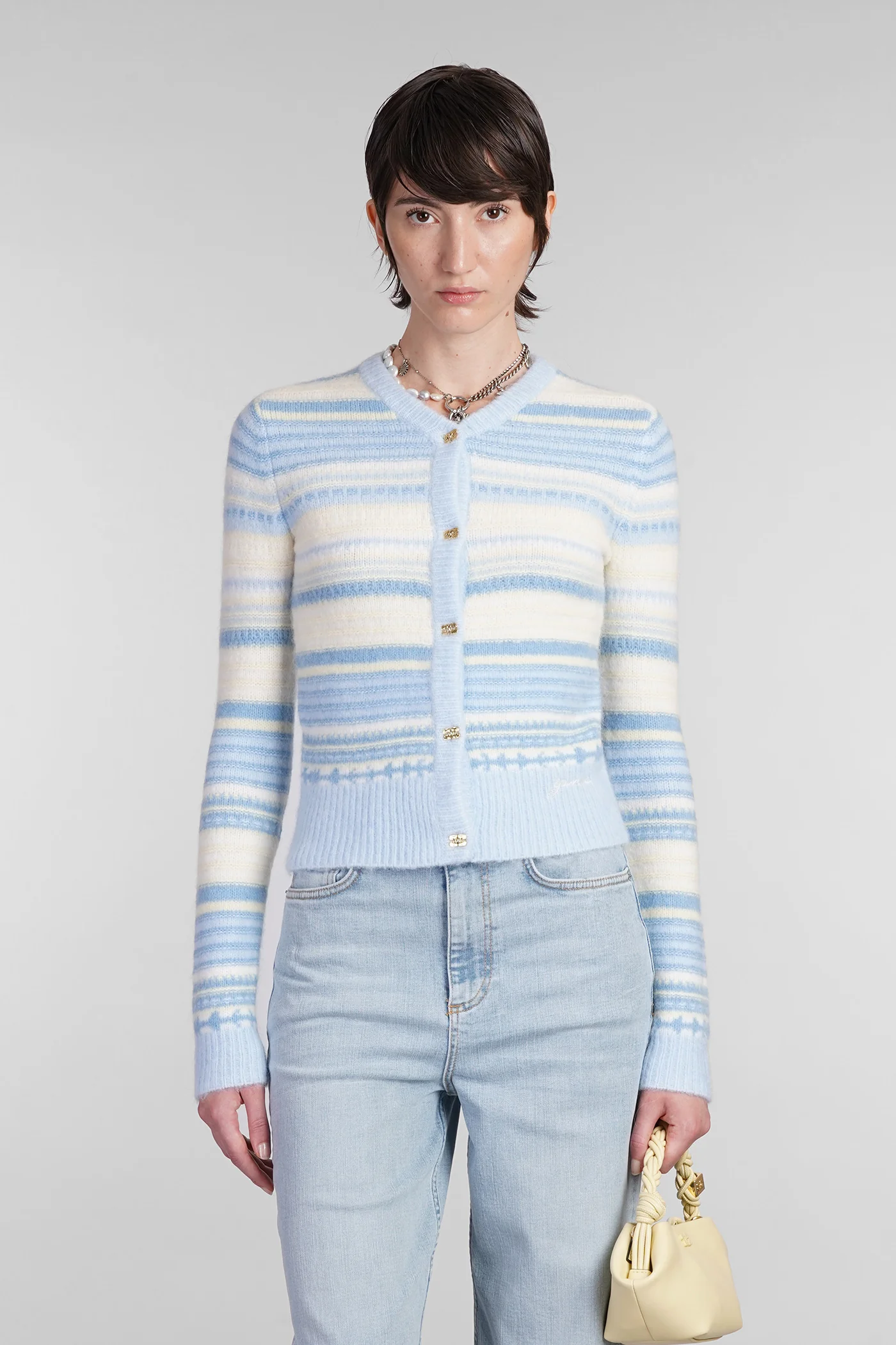 Cardigan in cyan wool
