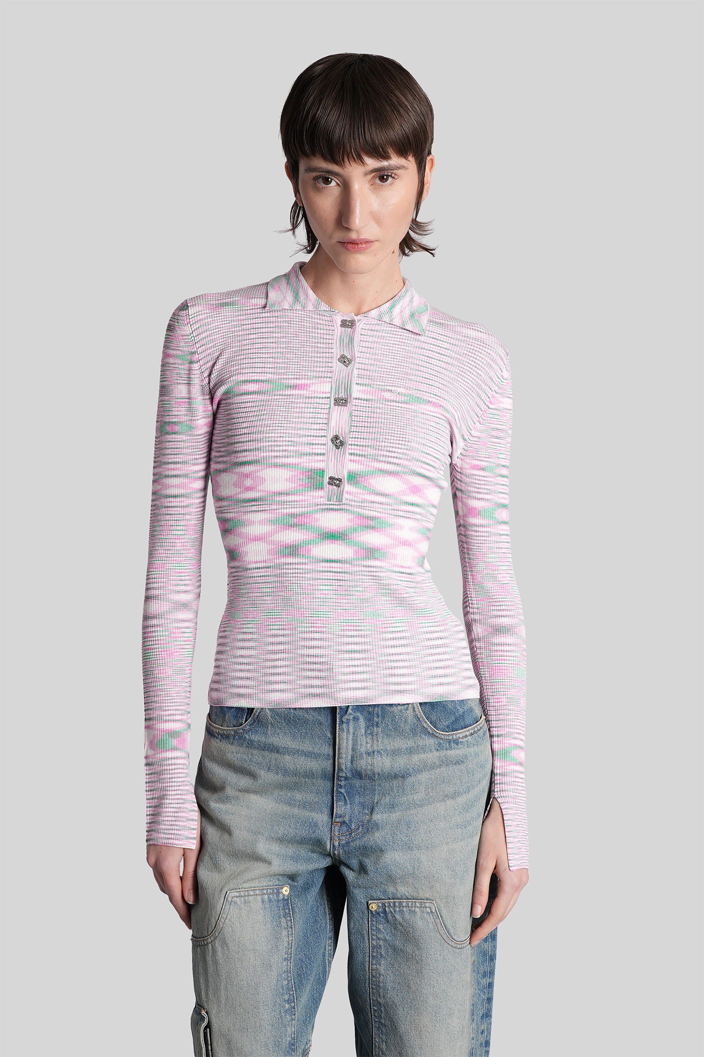 Polo in rose-pink viscose - Image 26
