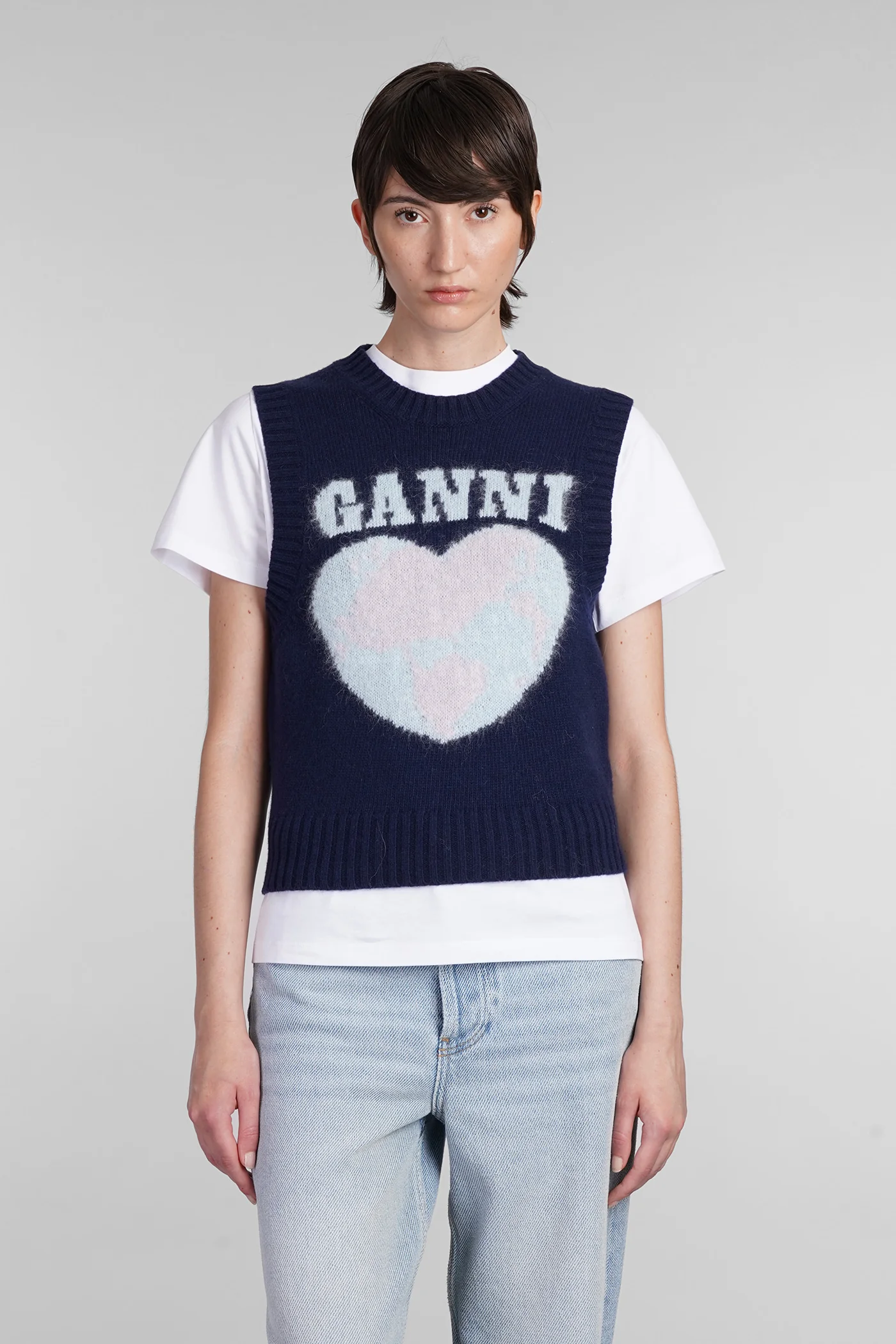 Vest in blue wool